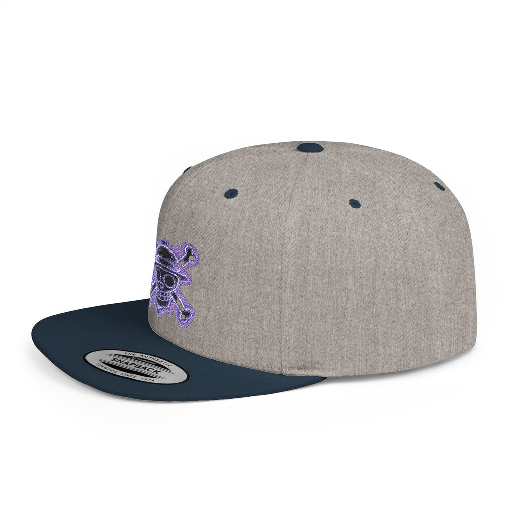 Purple Glitter Skull Snapback Hat - Flat Bill Adjustable Cap