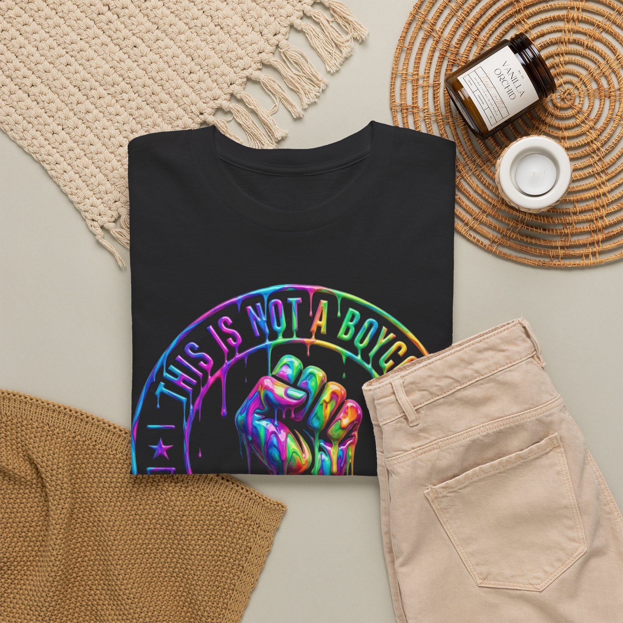 Protest Fist Graphic Tee — "Love Is Love" Rainbow Drip Pride Shirt