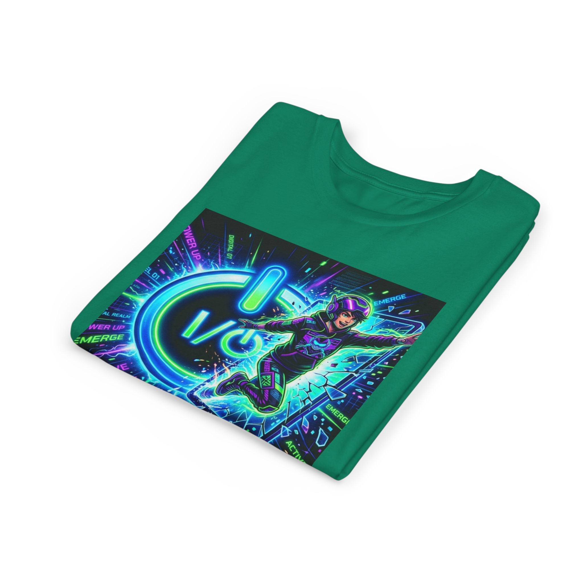 Neon Power Button Tee — Gamer Screen Escape Youth T-Shirt