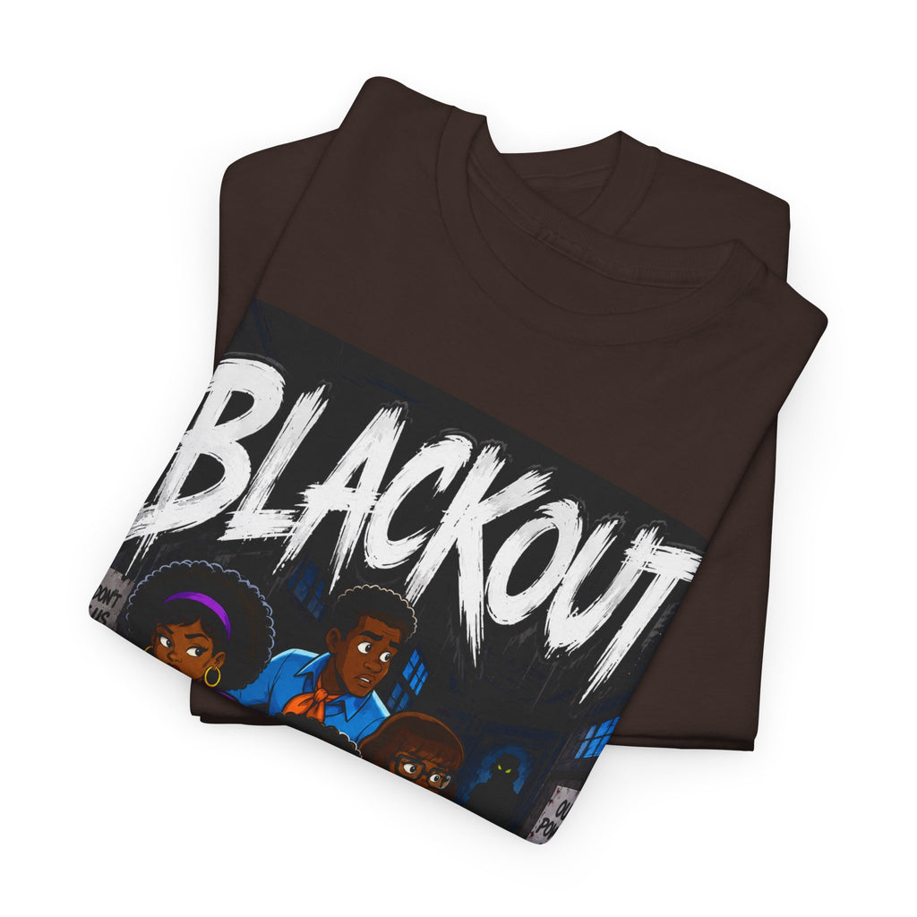 Blackout Graphic Tee — Urban Comic Poster Design with Back Fist Logo