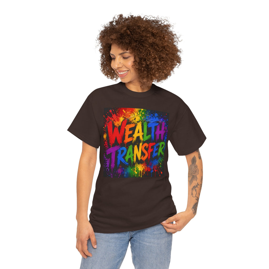 Wealth Transfer T-Shirt — Rainbow Graffiti Design (Back Fist Emblem)