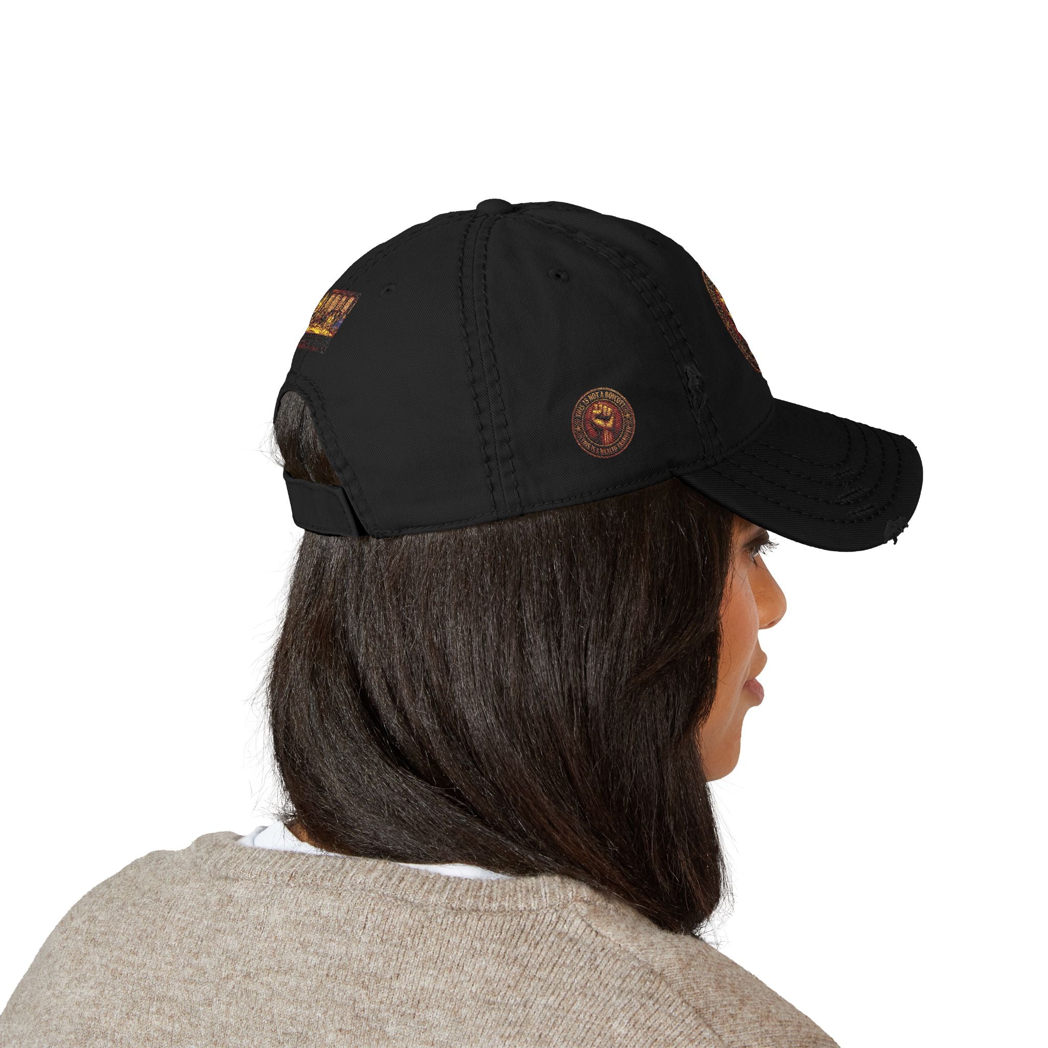 Distressed Embroidered Dad Hat — Raised Fist Patch Vintage Baseball Cap