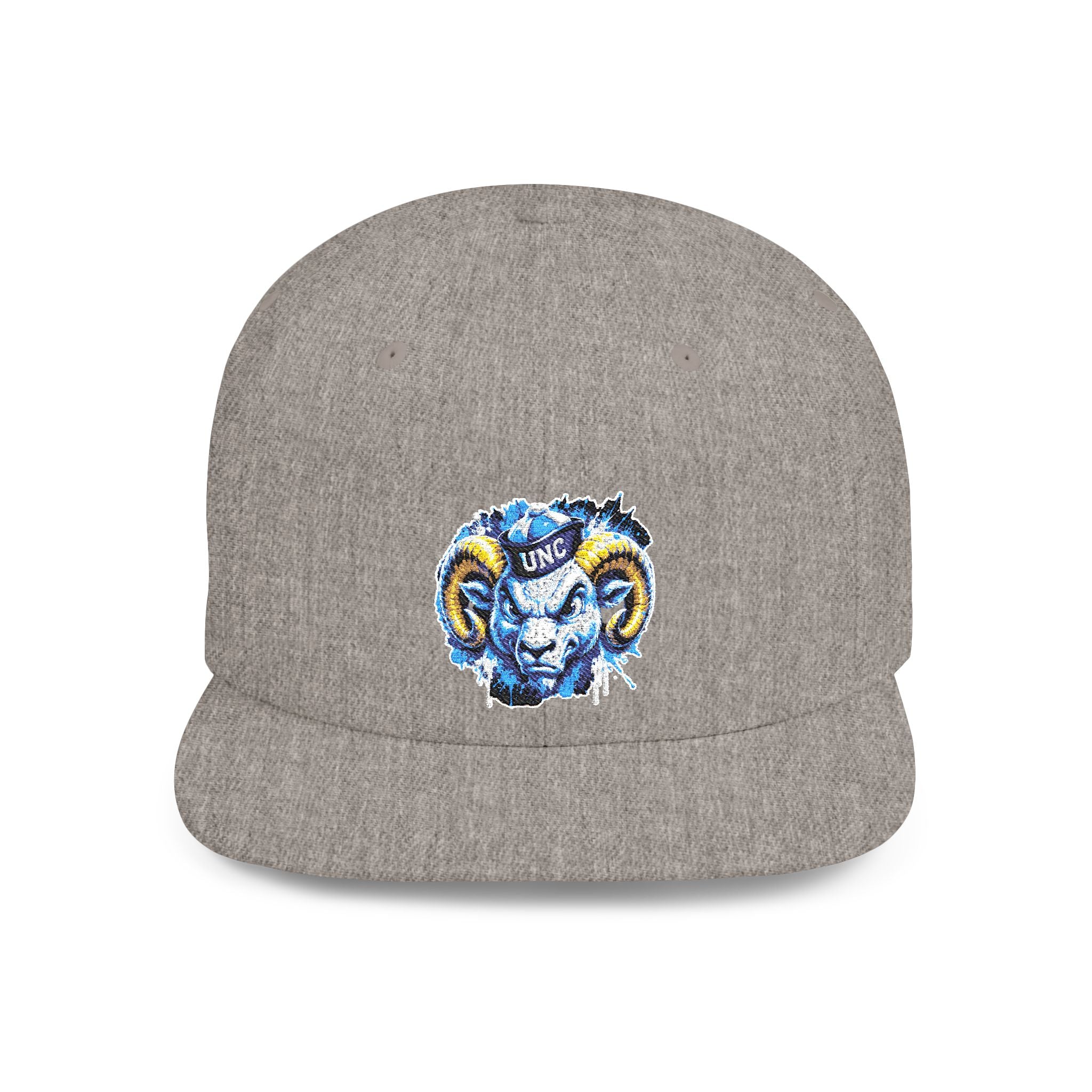 Ram Head Snapback Hat — Blue & Gold Embroidered Flat-Bill Cap