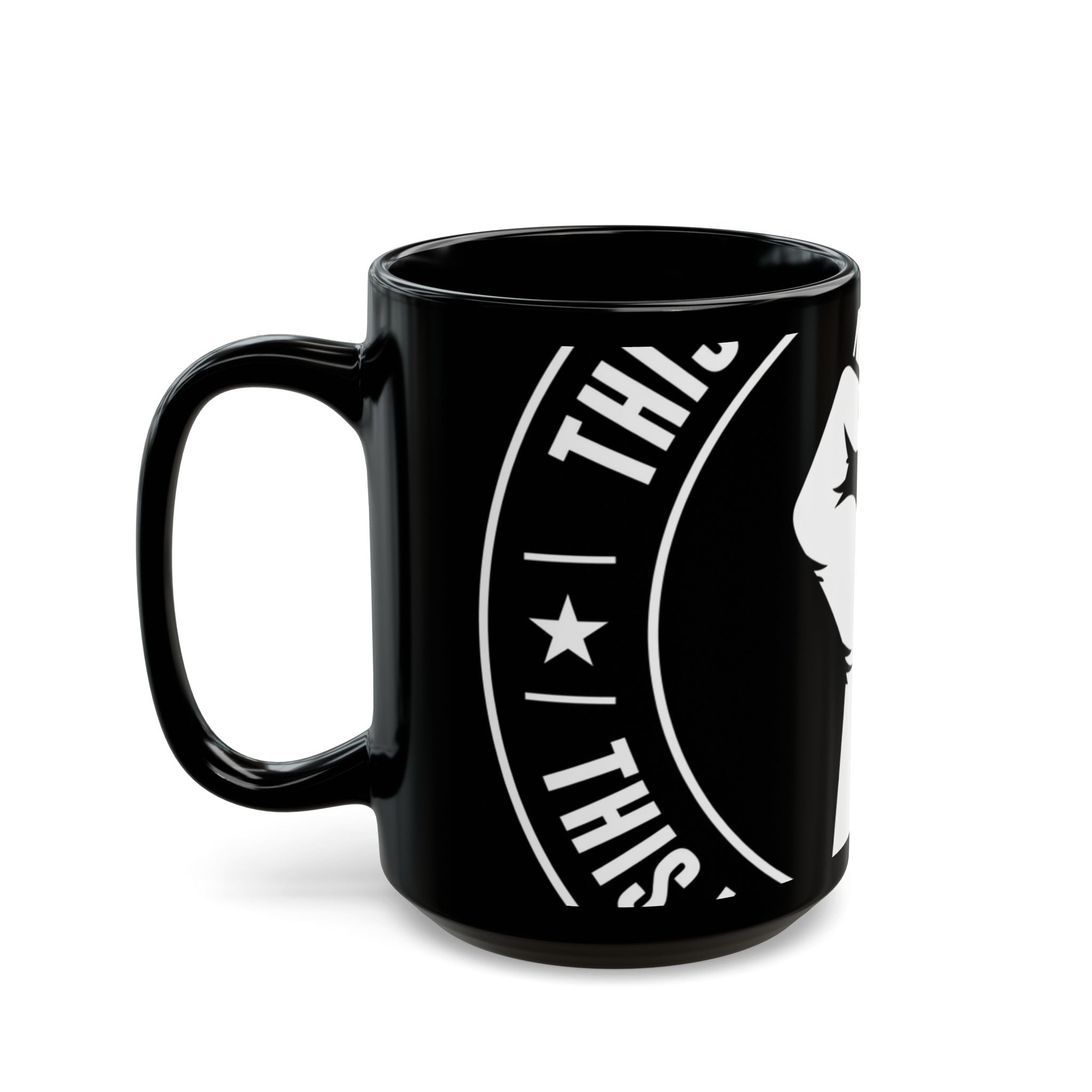 Solidarity Fist Mug — Black Coffee Cup with Raised Fist Design