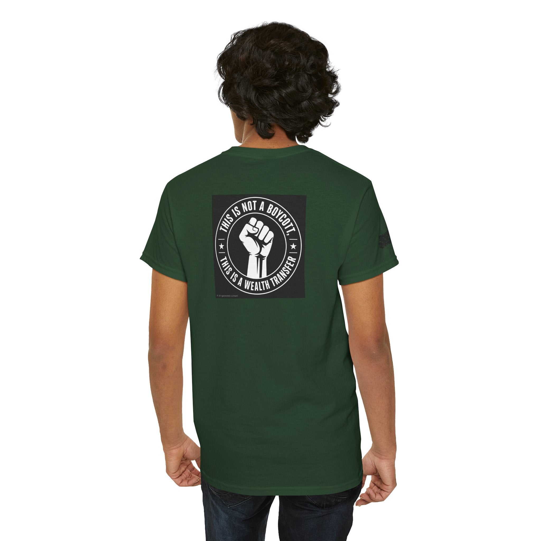 Graphic Tee — 'This Is Not A Boycott, This Is A Wealth Transfer' Back Print with Reading Child Artwork