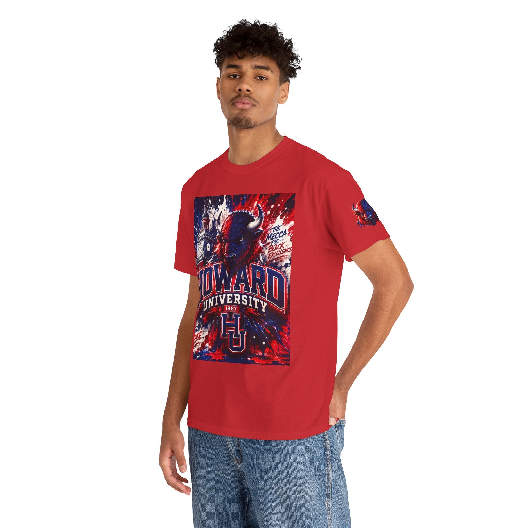 Howard University Buffalo Spirit Tee — HU Bison Red & Blue Campus Shirt