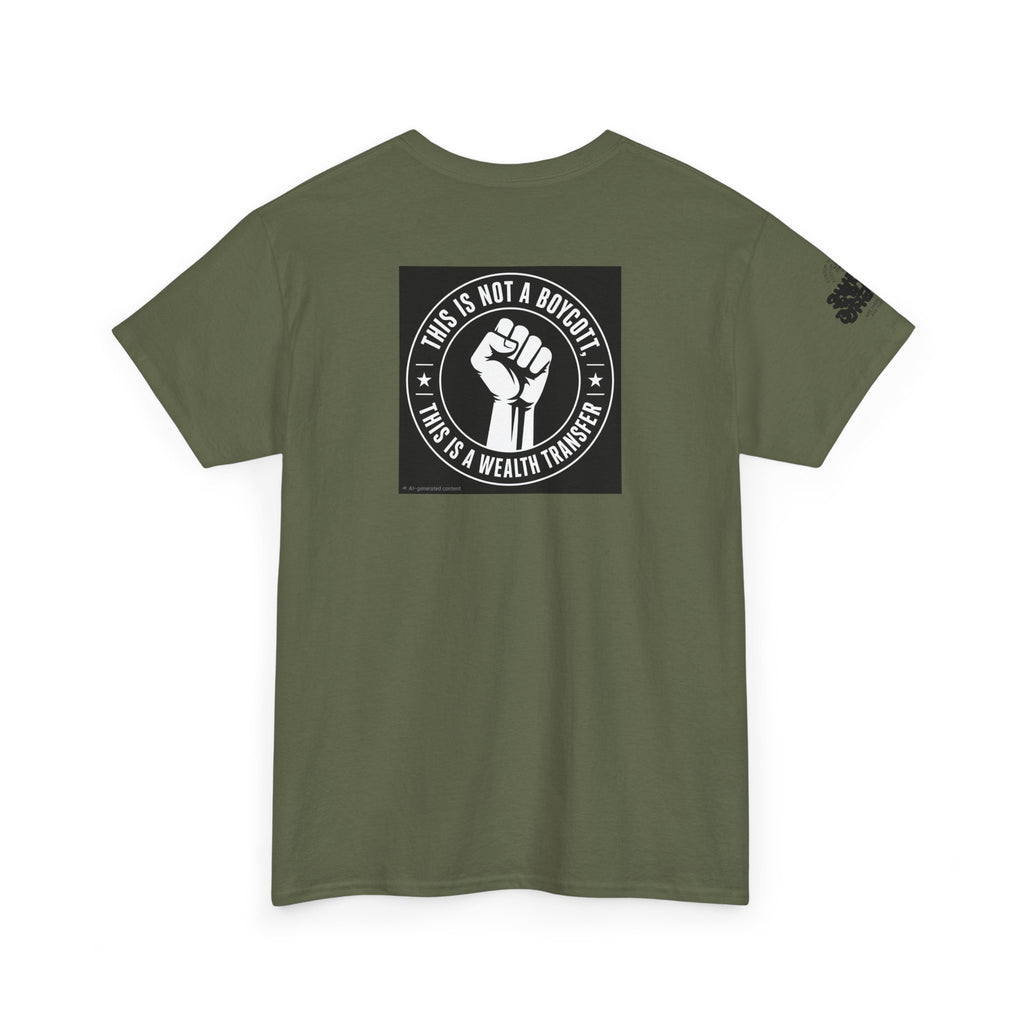 Graphic Tee — 'This Is Not A Boycott, This Is A Wealth Transfer' Back Print with Reading Child Artwork