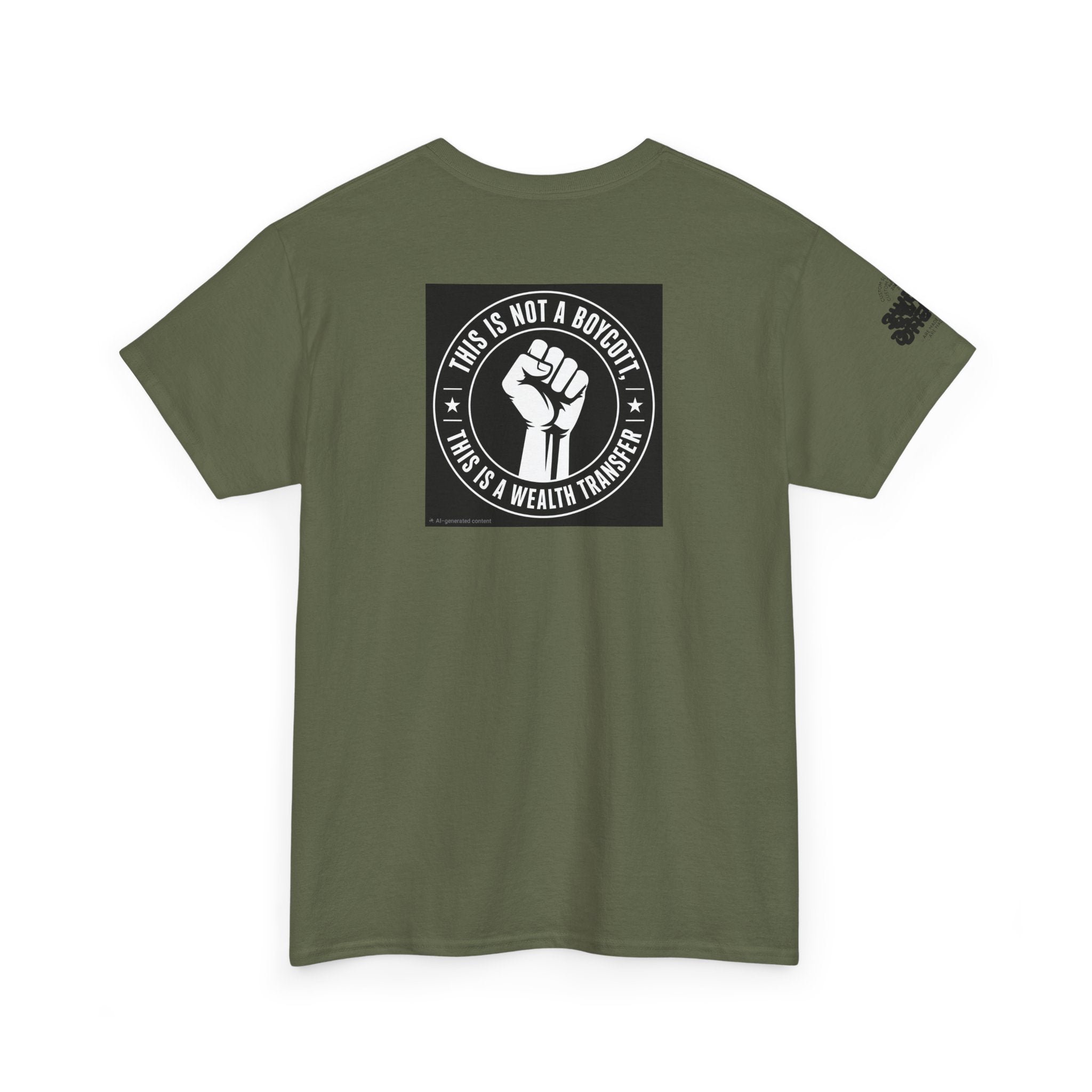 Graphic Tee — 'This Is Not A Boycott, This Is A Wealth Transfer' Back Print with Reading Child Artwork