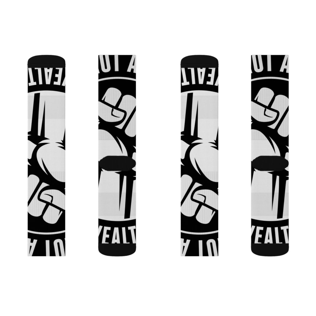 Black & White Fist Logo Sublimation Socks — Bold Streetwear Crew Socks