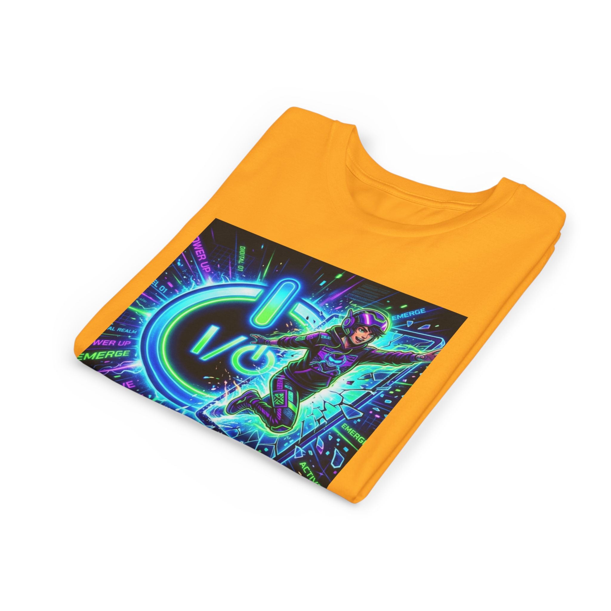 Neon Power Button Tee — Gamer Screen Escape Youth T-Shirt