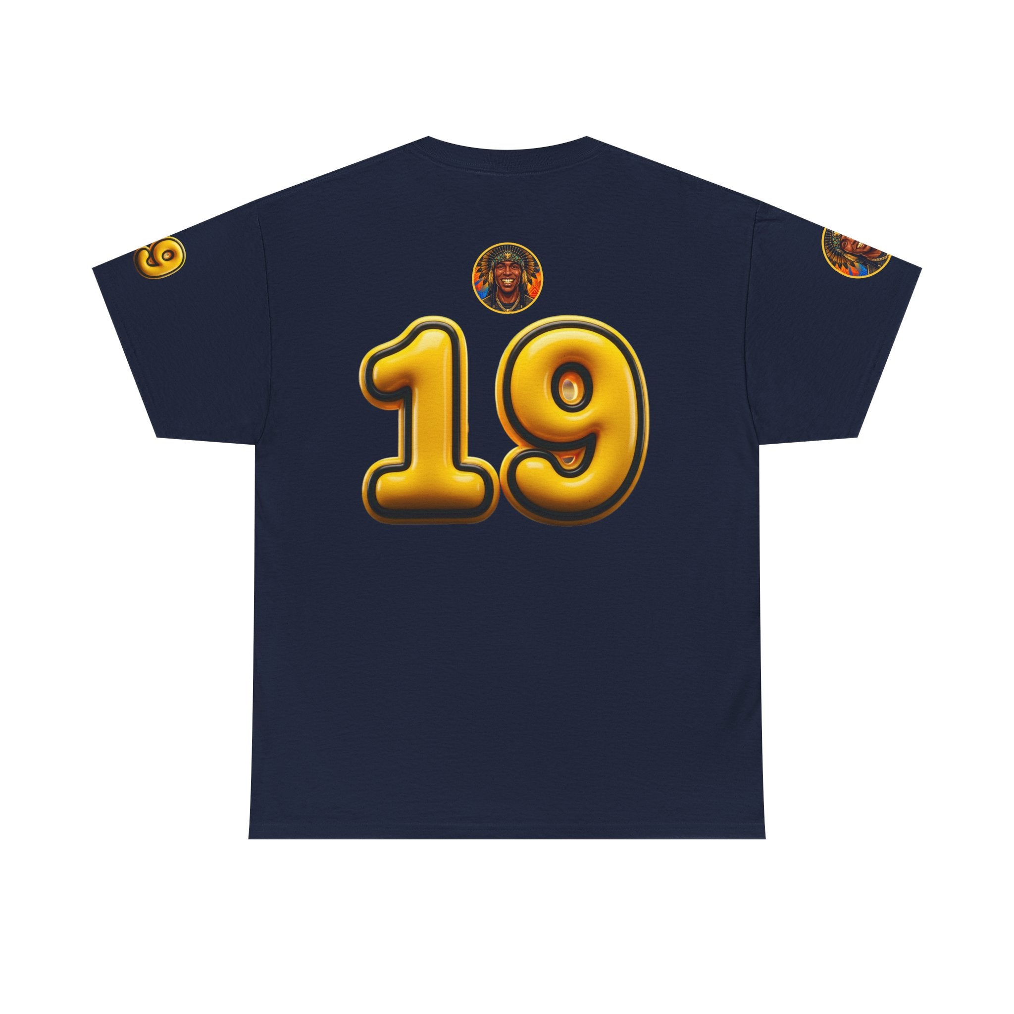 Melanated 19 Graphic Tee — Retro Script Logo & Gold Number Baseball Shirt