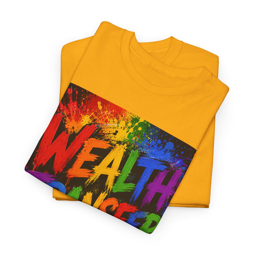 Wealth Transfer T-Shirt — Rainbow Graffiti Design (Back Fist Emblem)