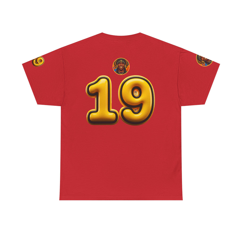 Melanated 19 Graphic Tee — Retro Script Logo & Gold Number Baseball Shirt