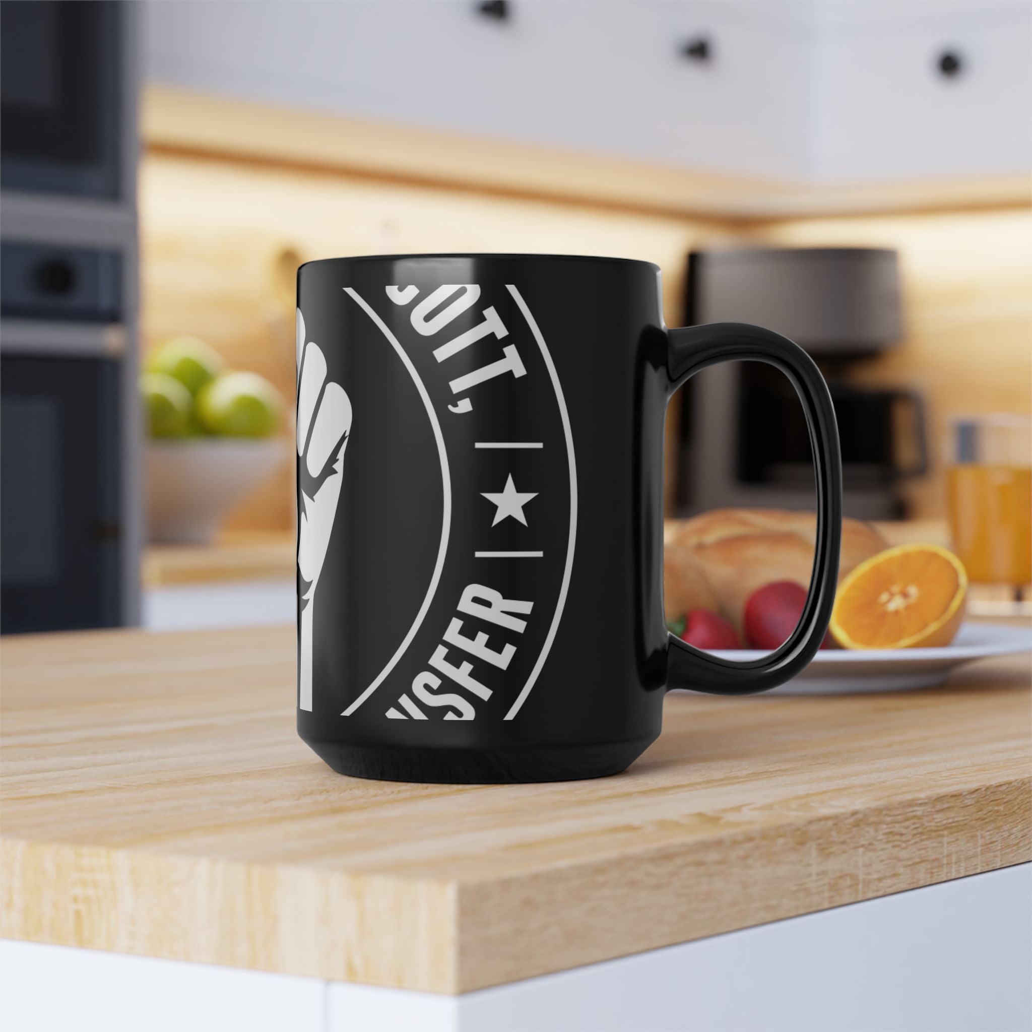 Solidarity Fist Mug — Black Coffee Cup with Raised Fist Design
