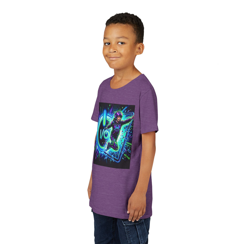 Neon Power Button Tee — Gamer Screen Escape Youth T-Shirt