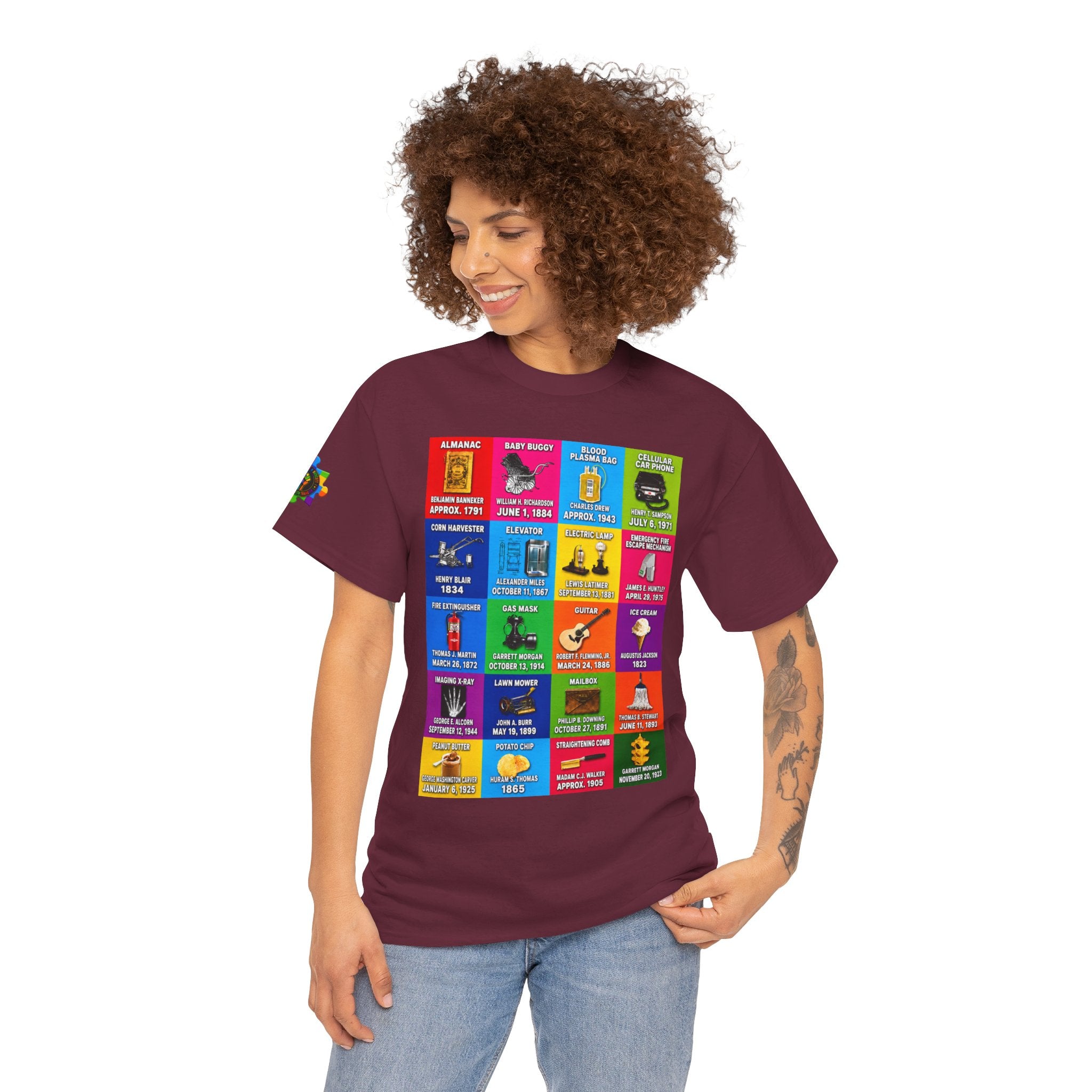 Black inventors Grid T‑Shirt — Colorful Historical Portraits Tee