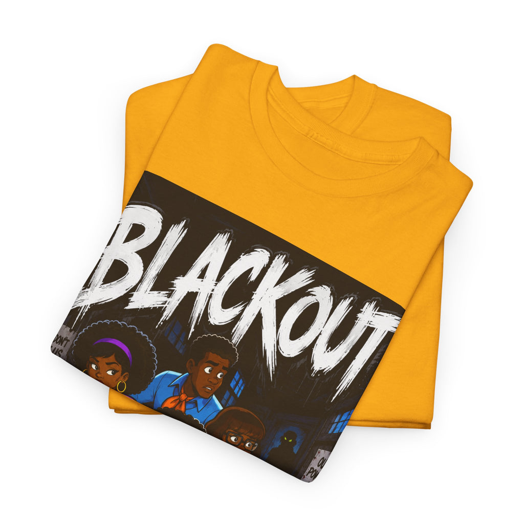 Blackout Graphic Tee — Urban Comic Poster Design with Back Fist Logo