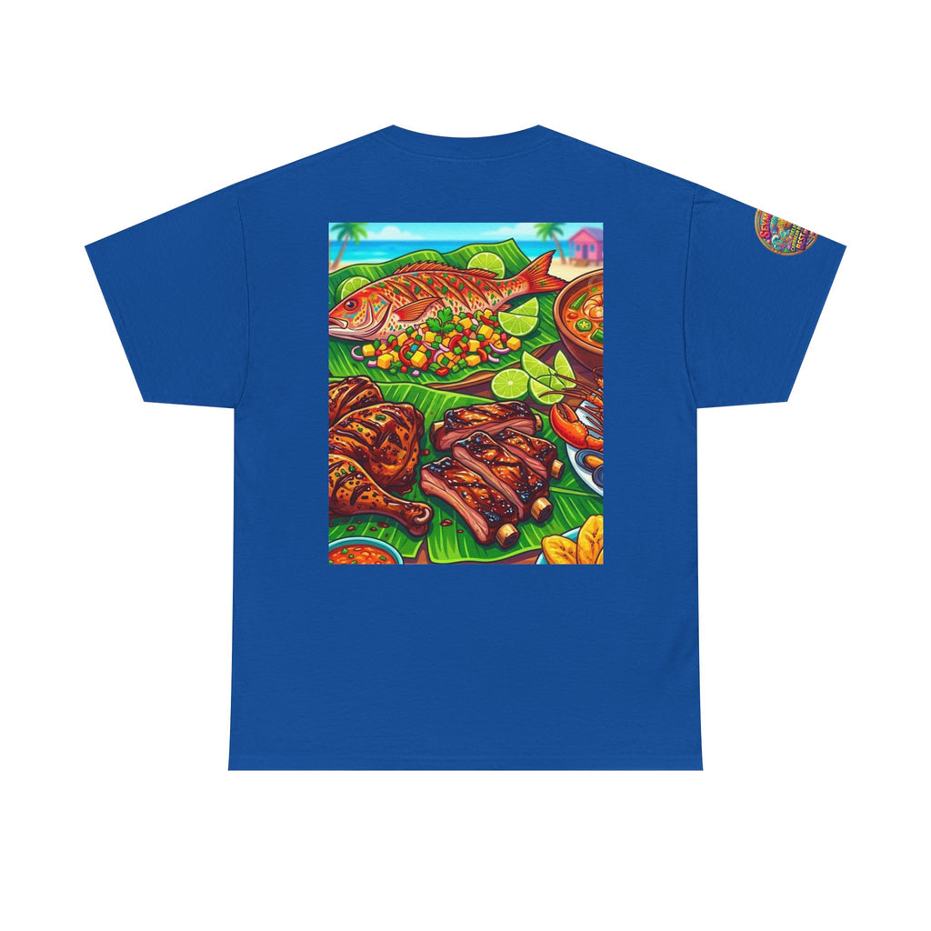 Caribbean BBQ & Seafood Tee — “Seymour’s” Vibrant Island Food Graphic T-Shirt