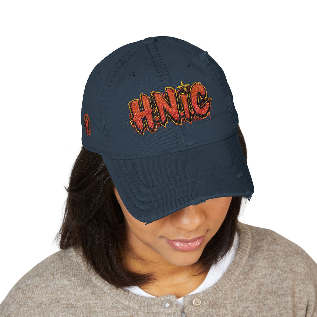 Distressed Embroidered 'HNIC' Dad Hat — Vintage Streetwear Cap