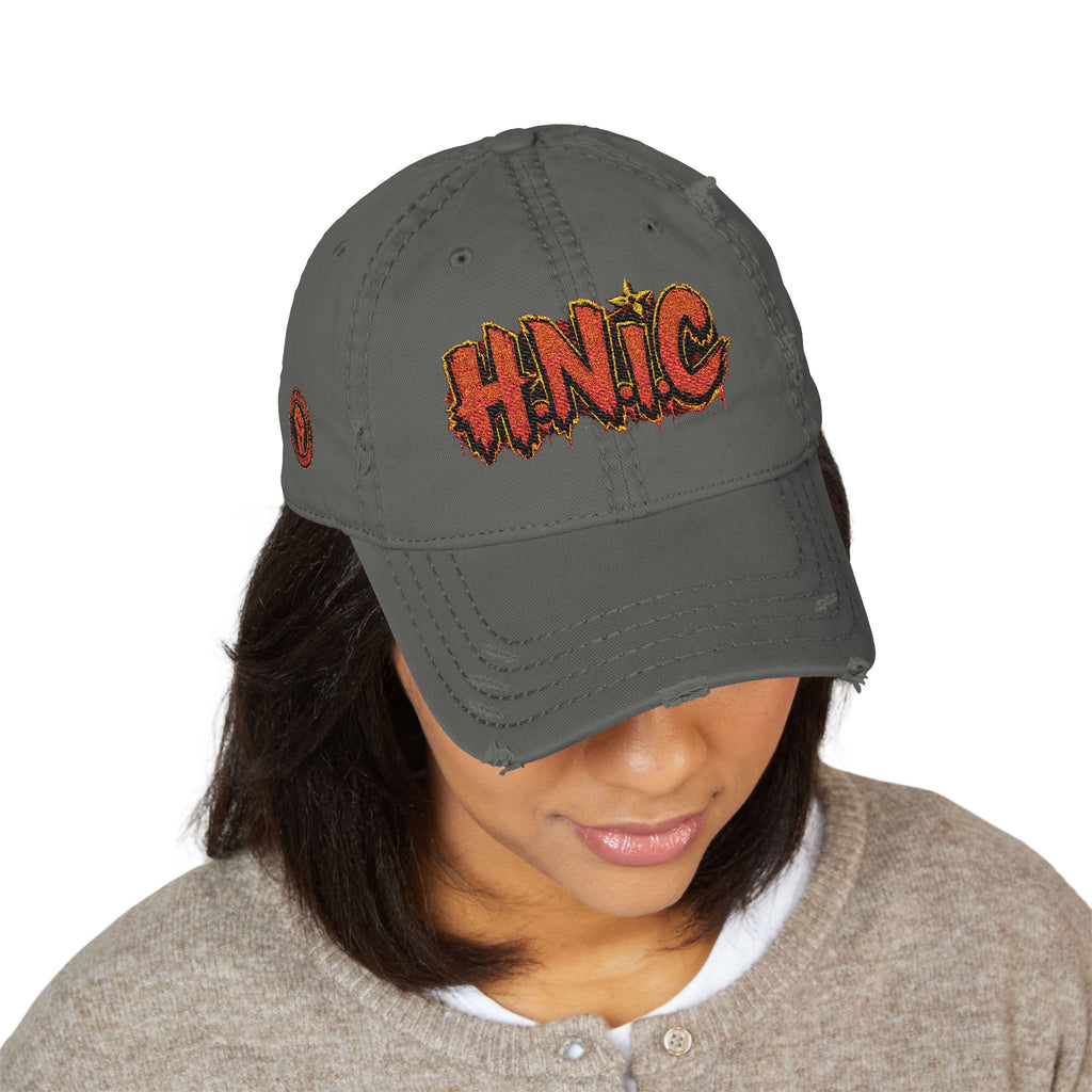 Distressed Embroidered 'HNIC' Dad Hat — Vintage Streetwear Cap