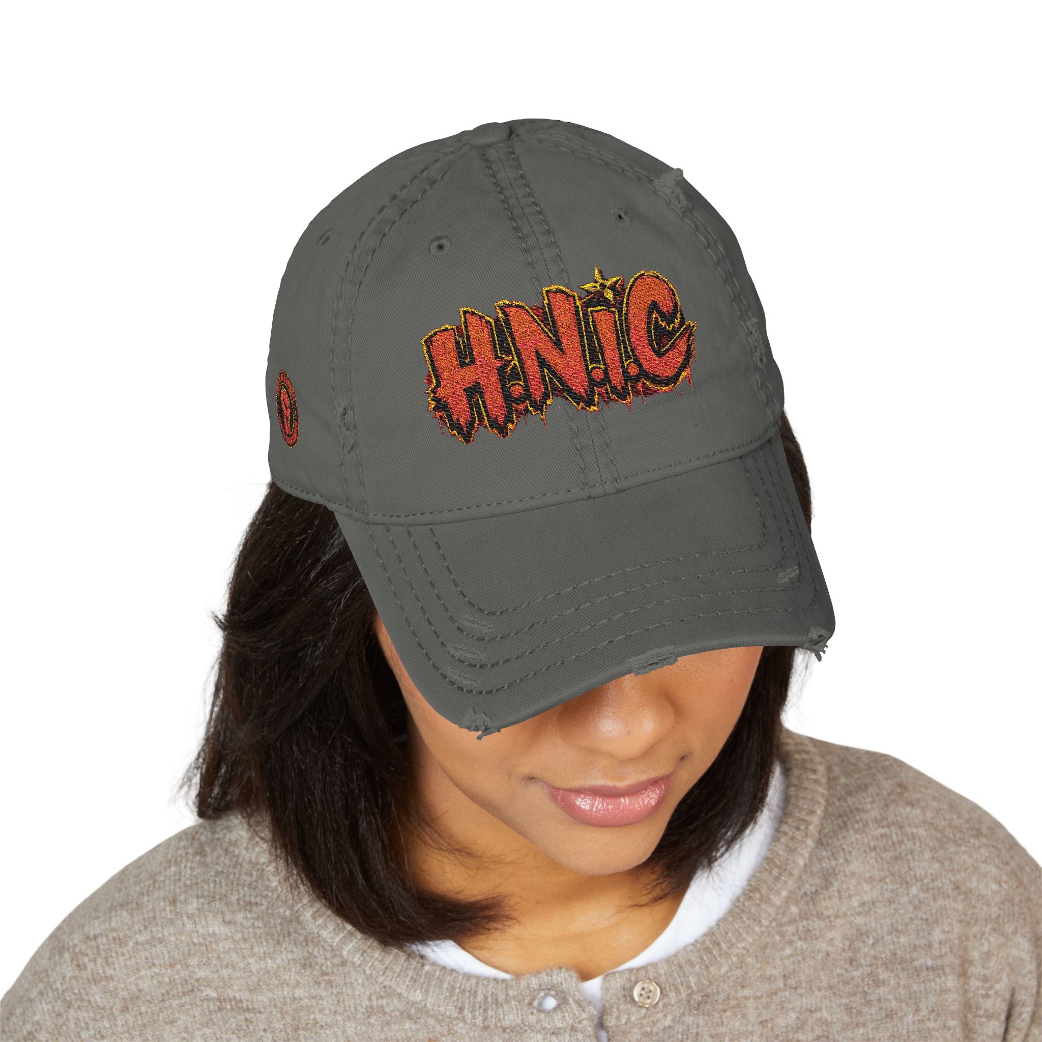 Distressed Embroidered 'HNIC' Dad Hat — Vintage Streetwear Cap