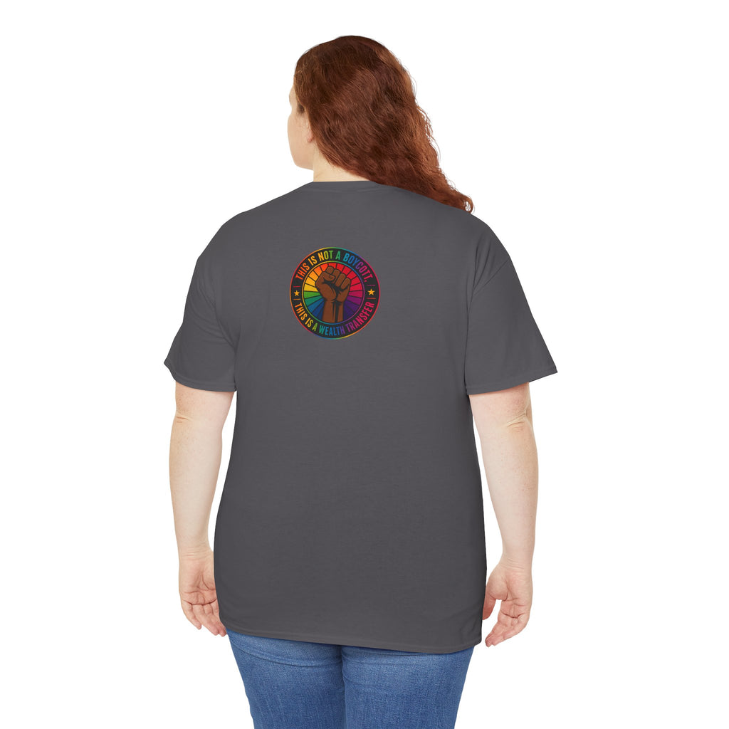 Graphic Tee — "I'm White, But Not THAT White" Illustration with Back Raised Fist Logo