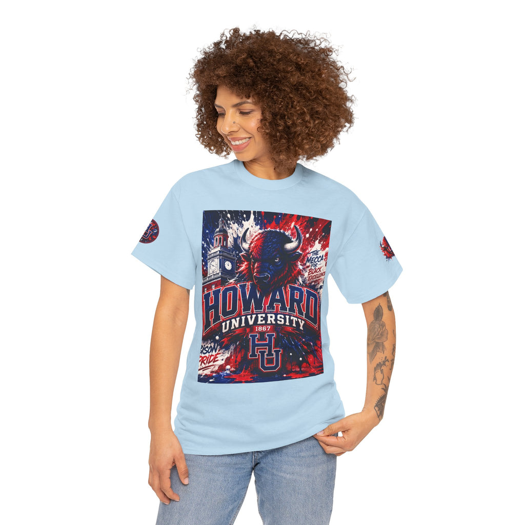 Howard University Buffalo Spirit Tee — HU Bison Red & Blue Campus Shirt