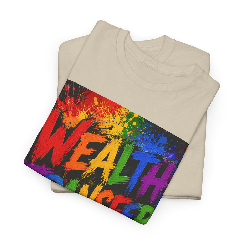 Wealth Transfer T-Shirt — Rainbow Graffiti Design (Back Fist Emblem)