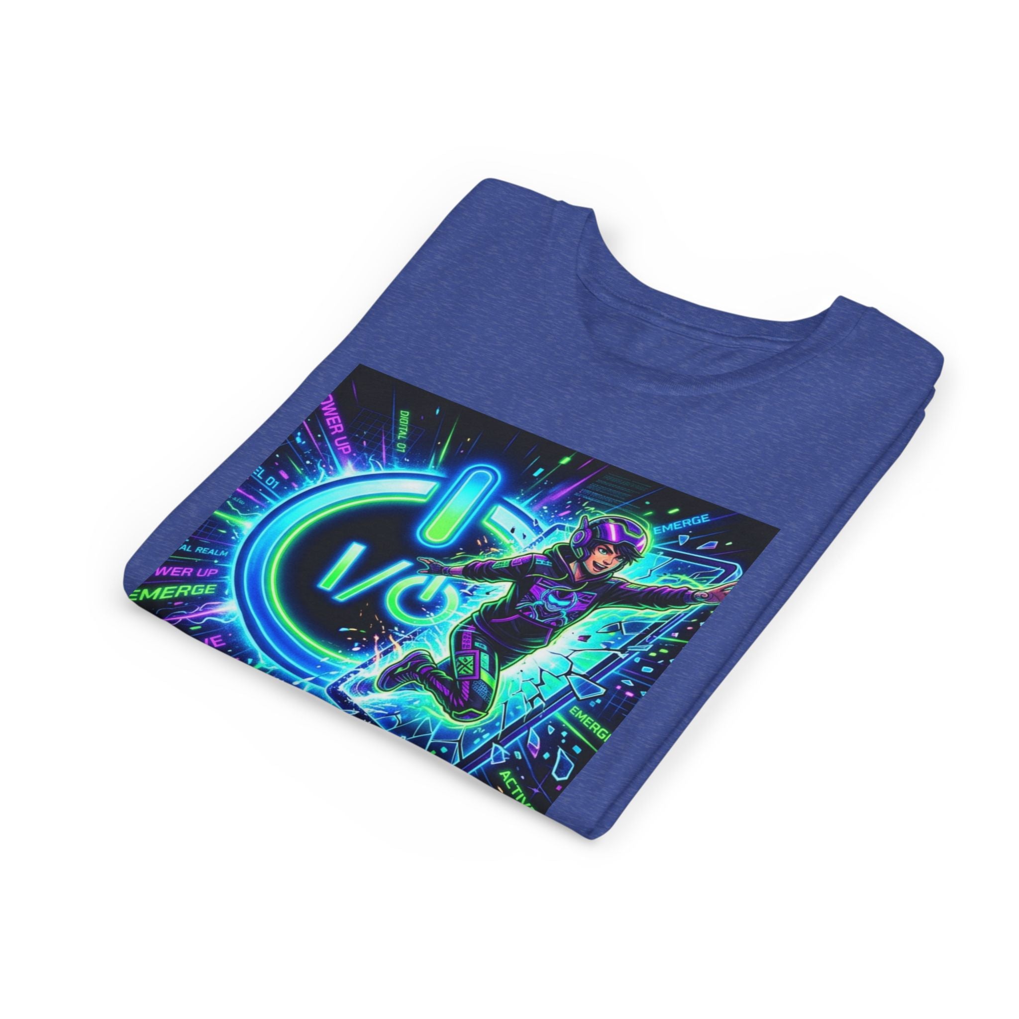 Neon Power Button Tee — Gamer Screen Escape Youth T-Shirt