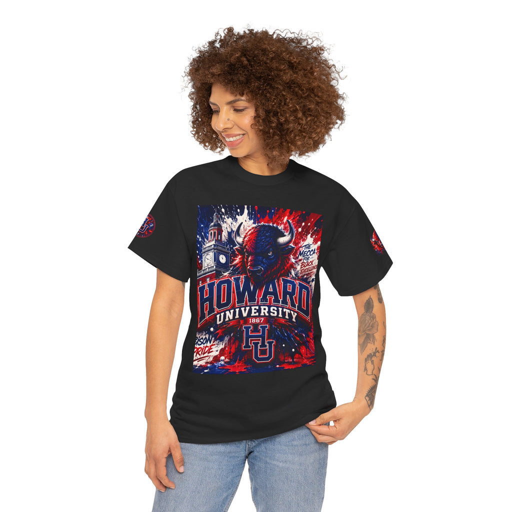 Howard University Buffalo Spirit Tee — HU Bison Red & Blue Campus Shirt