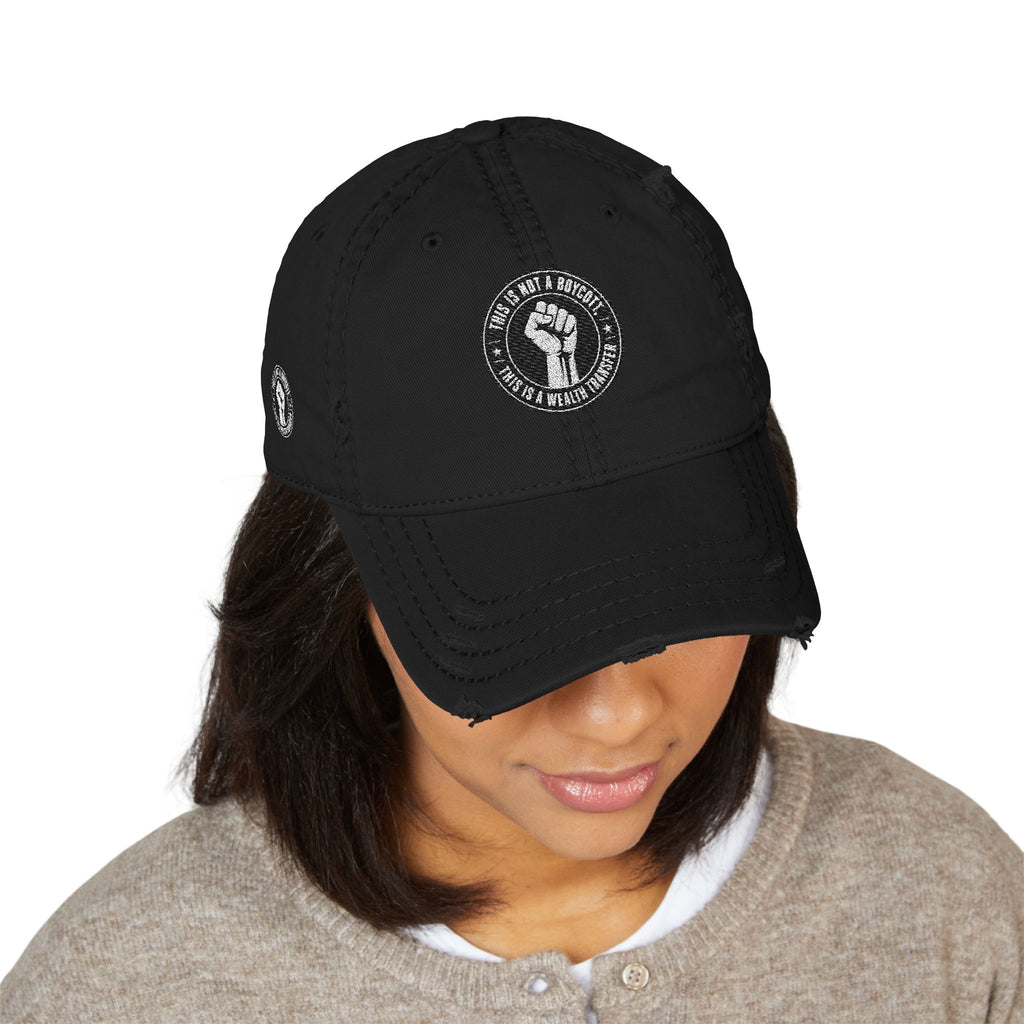 Distressed Embroidered Dad Hat — Raised Fist Emblem, “In Every Lifetime” Back Tag