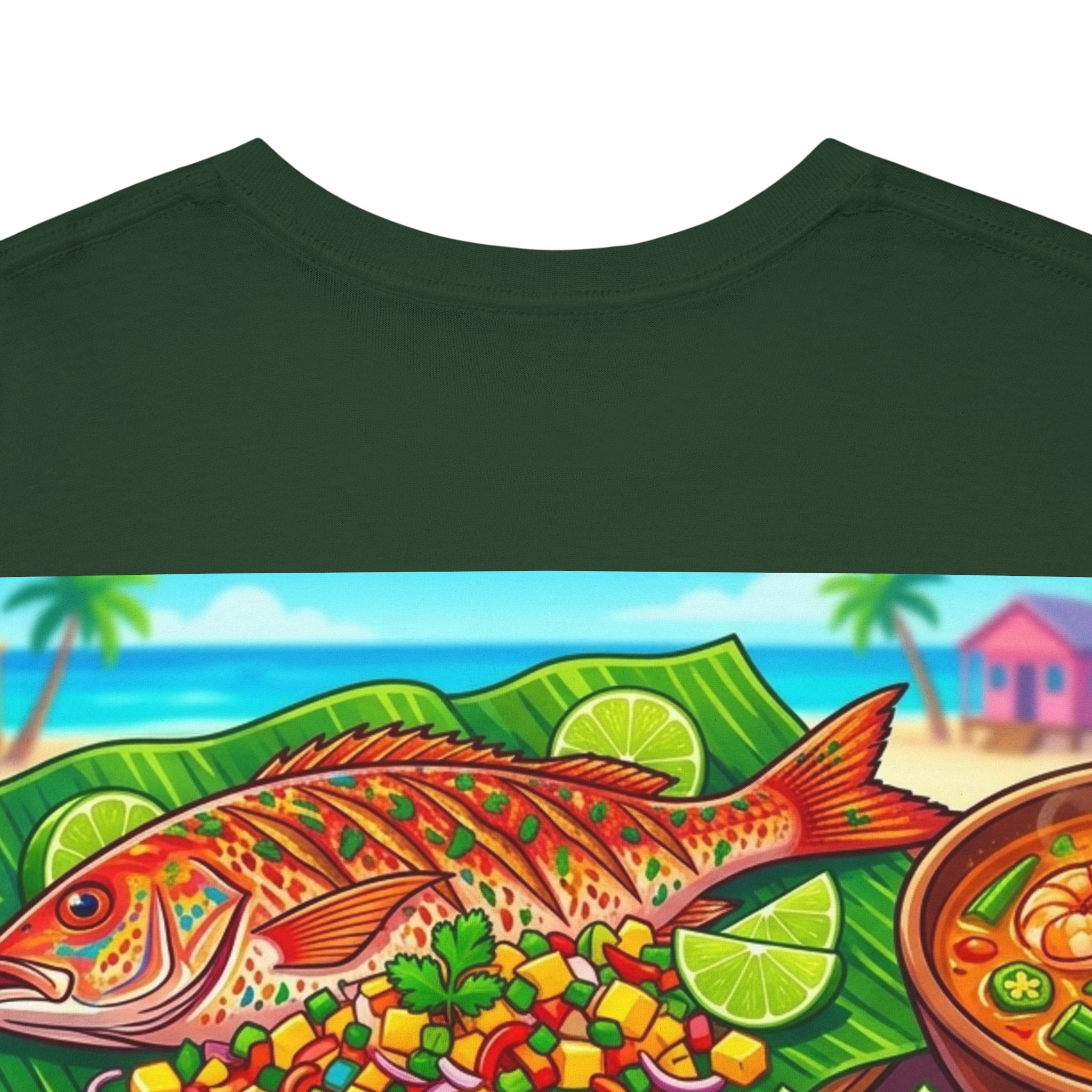 Caribbean BBQ & Seafood Tee — “Seymour’s” Vibrant Island Food Graphic T-Shirt
