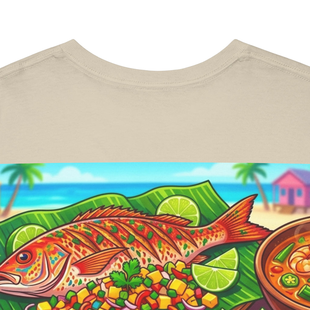 Caribbean BBQ & Seafood Tee — “Seymour’s” Vibrant Island Food Graphic T-Shirt