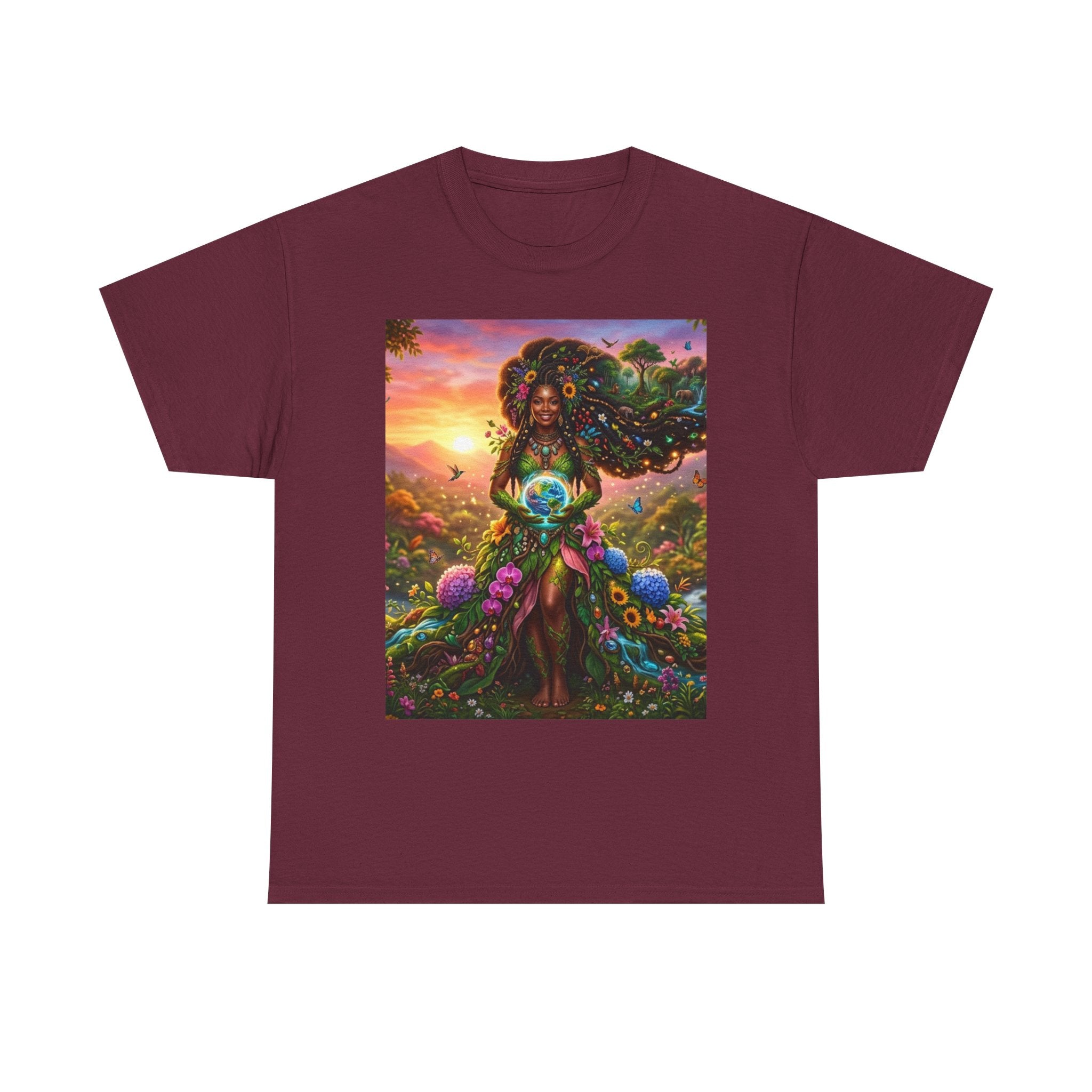 Earth Goddess T-Shirt — Vibrant Floral Nature Mother Graphic Tee