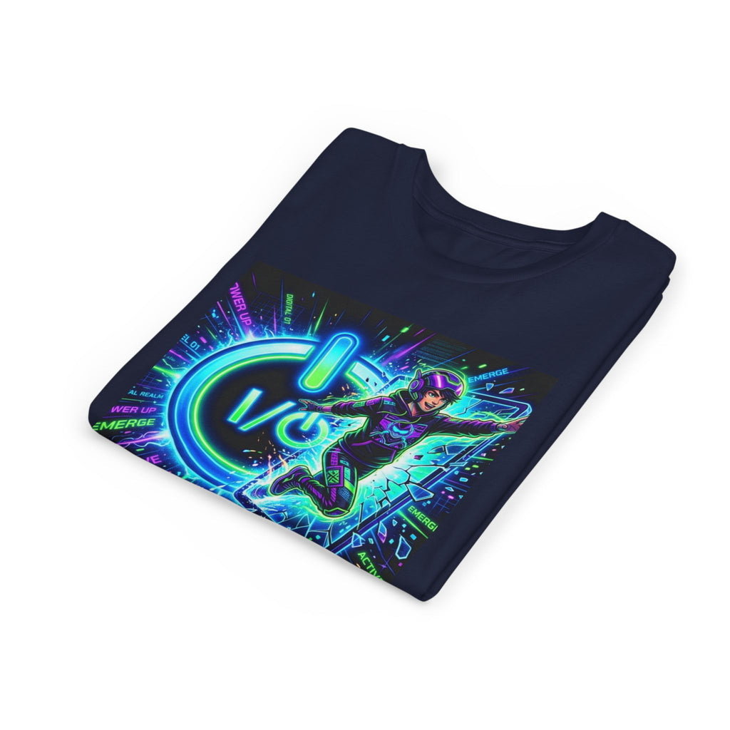 Neon Power Button Tee — Gamer Screen Escape Youth T-Shirt
