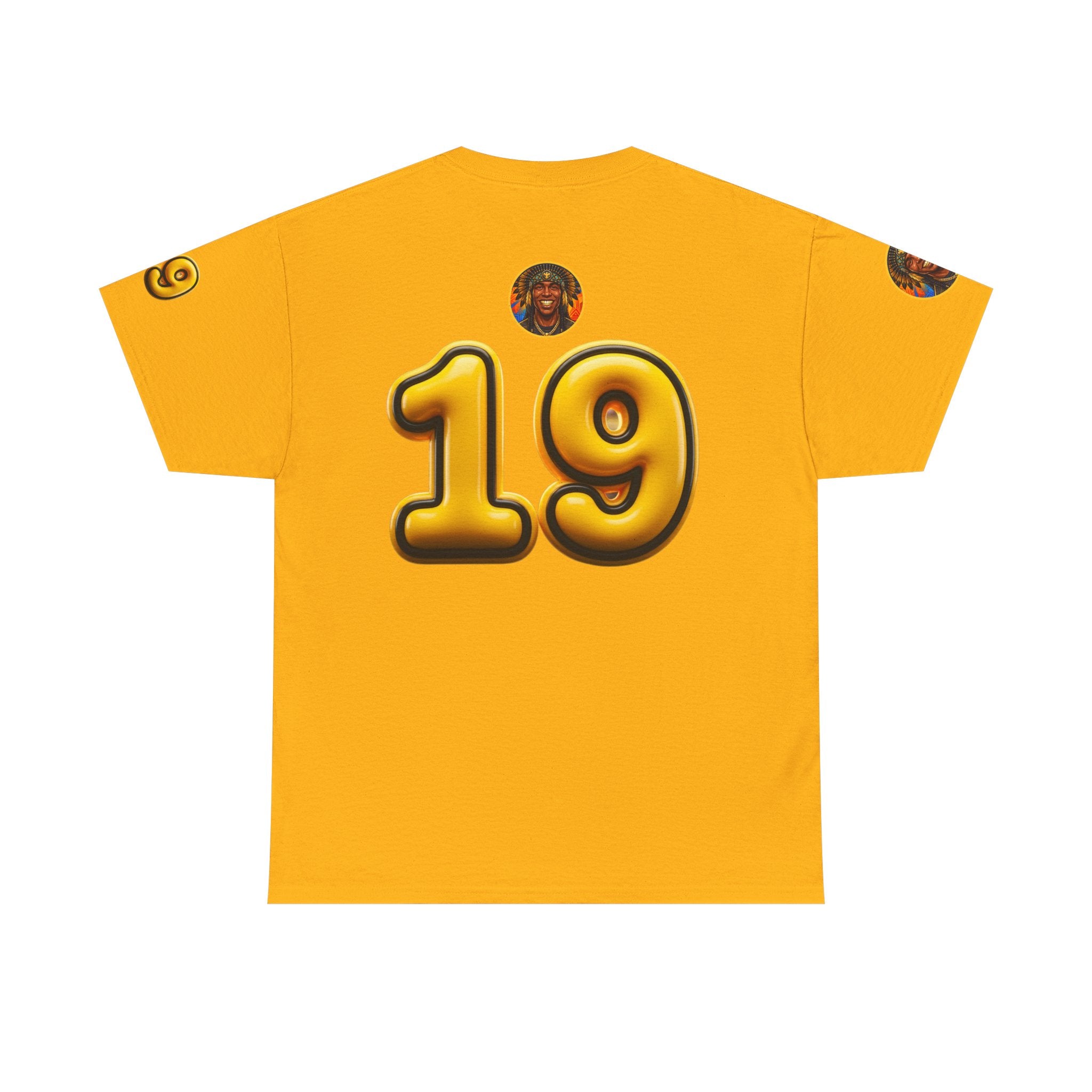 Melanated 19 Graphic Tee — Retro Script Logo & Gold Number Baseball Shirt