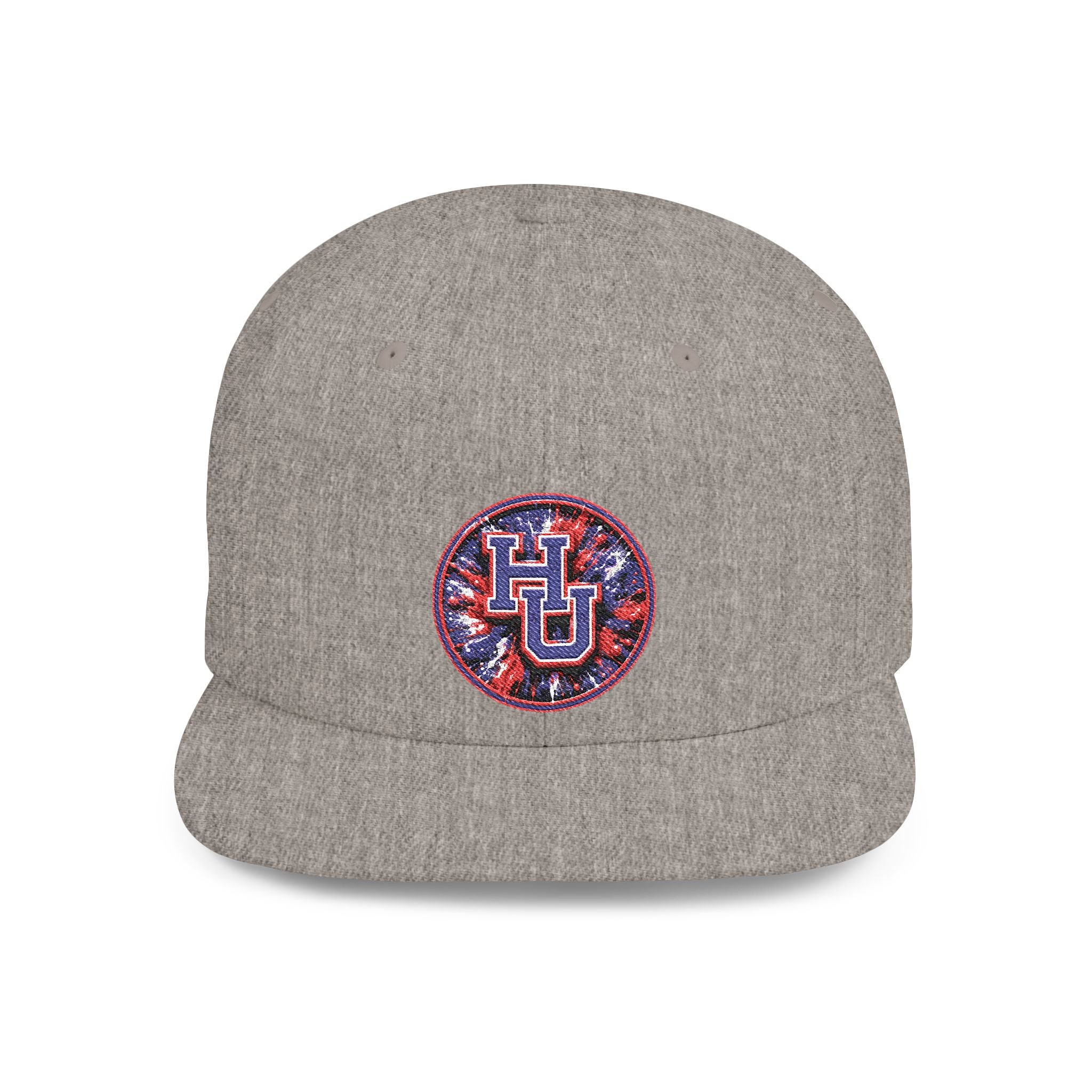 HU Logo Flat Bill Snapback Hat — Red & Blue Sequin Patch Cap