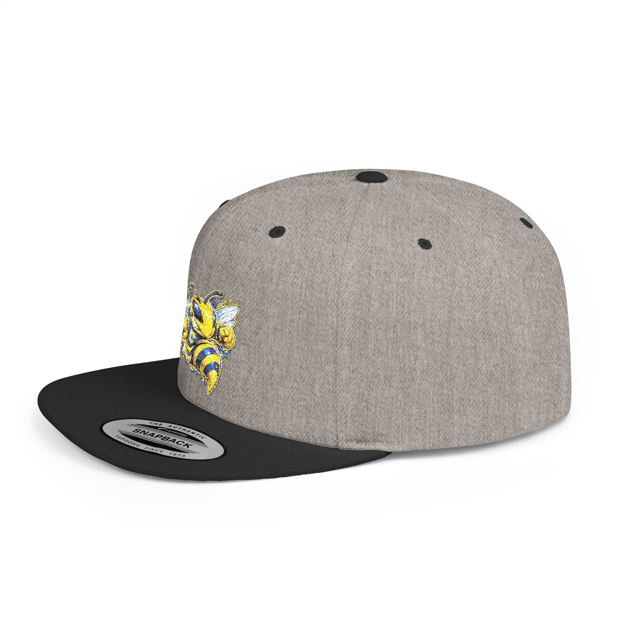 Bee Patch Snapback Hat — Yellow Honeybee Embroidered Flat Bill Cap