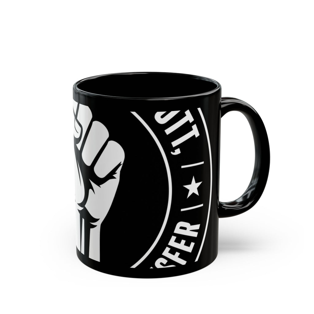 Solidarity Fist Mug — Black Coffee Cup with Raised Fist Design