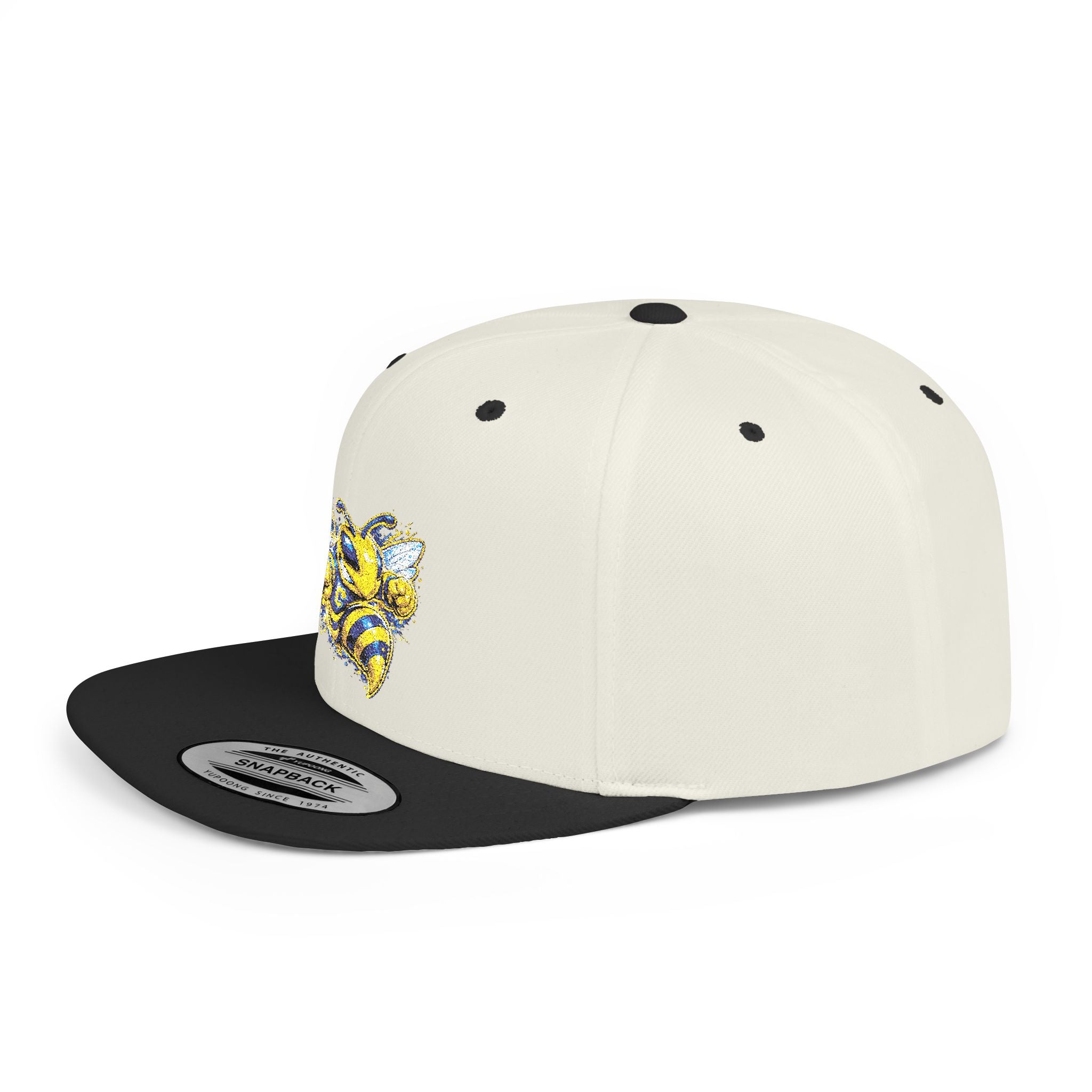Bee Patch Snapback Hat — Yellow Honeybee Embroidered Flat Bill Cap