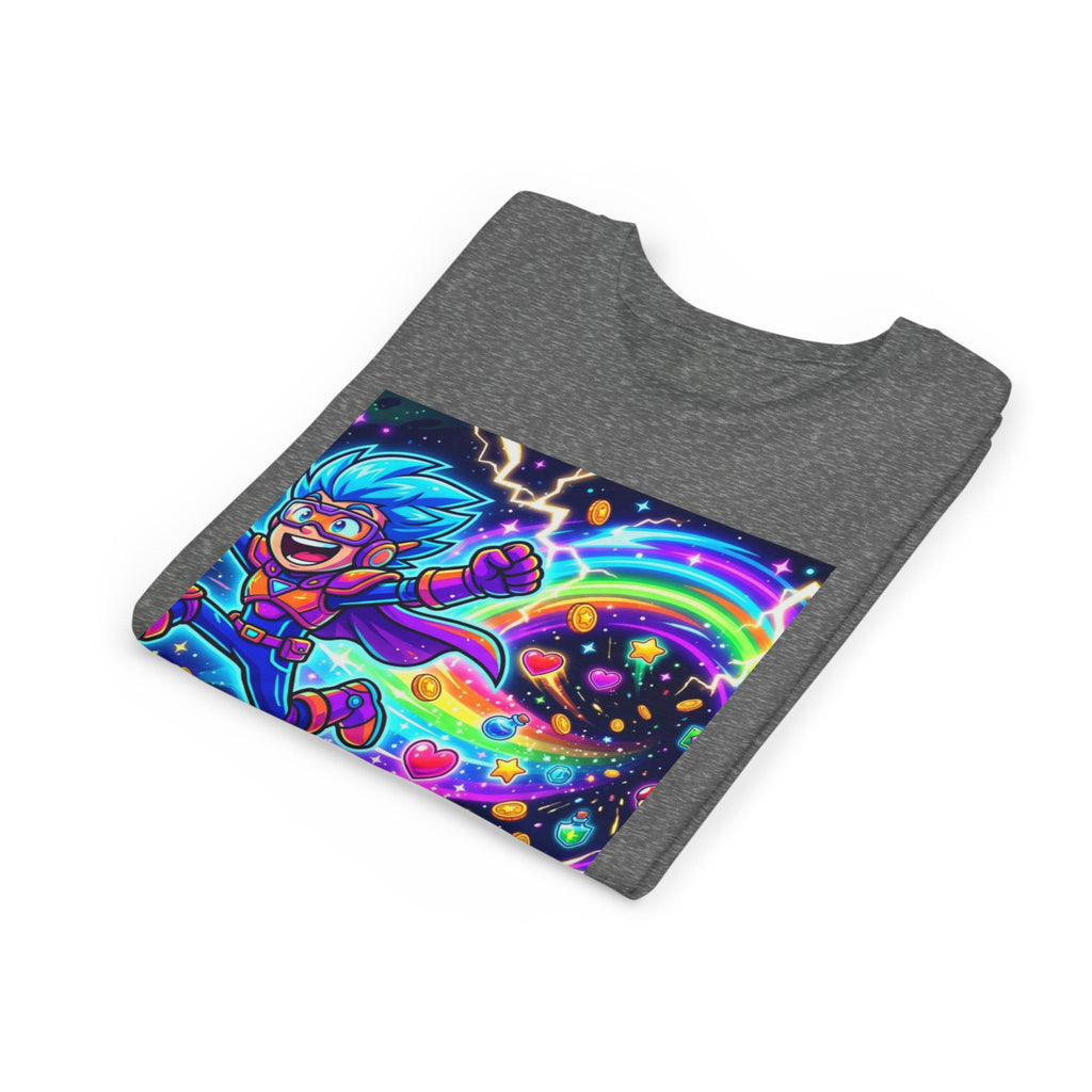 Retro Pixel Explosion Youth Tee — Smiling Avatar, Hearts, Gems & Controllers