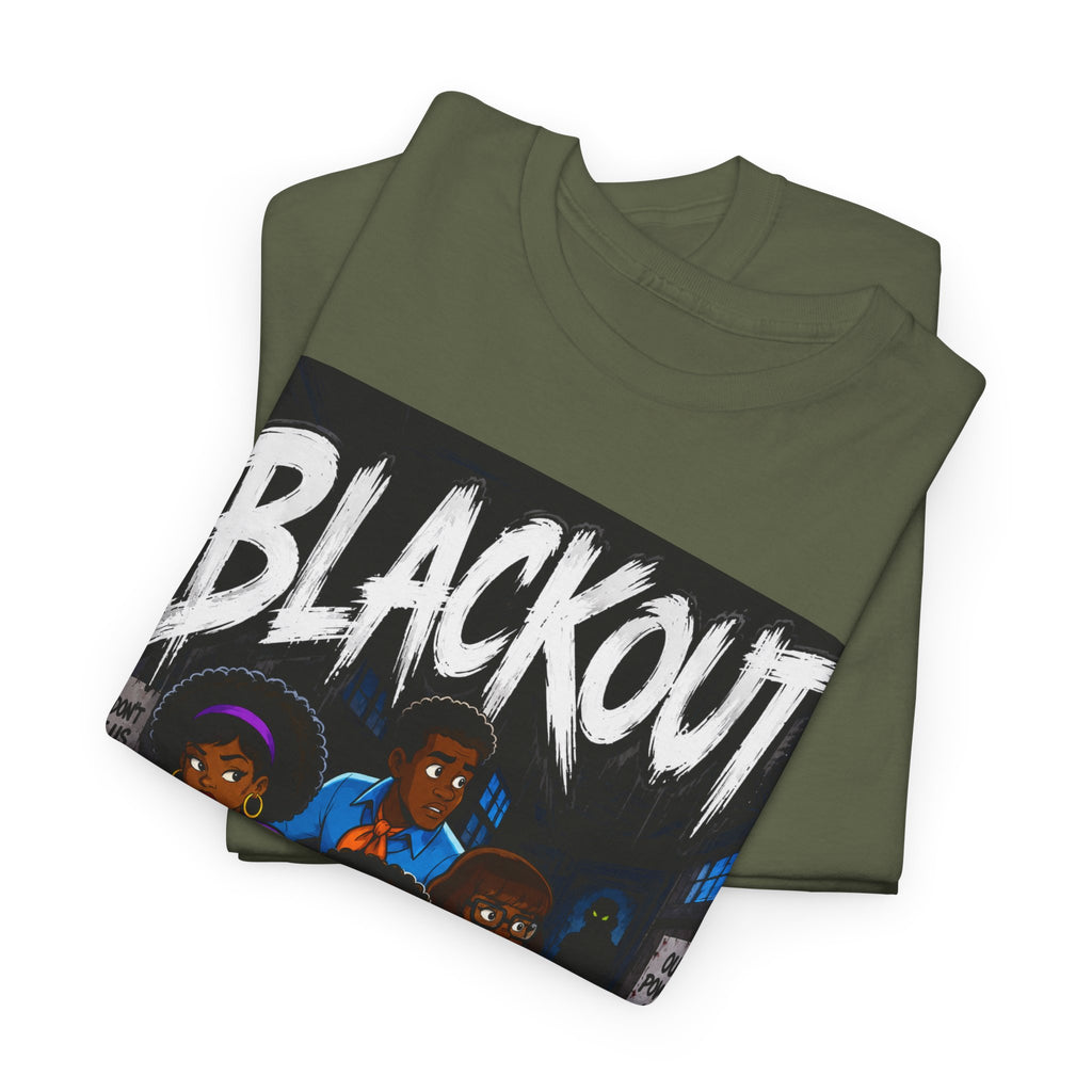 Blackout Graphic Tee — Urban Comic Poster Design with Back Fist Logo