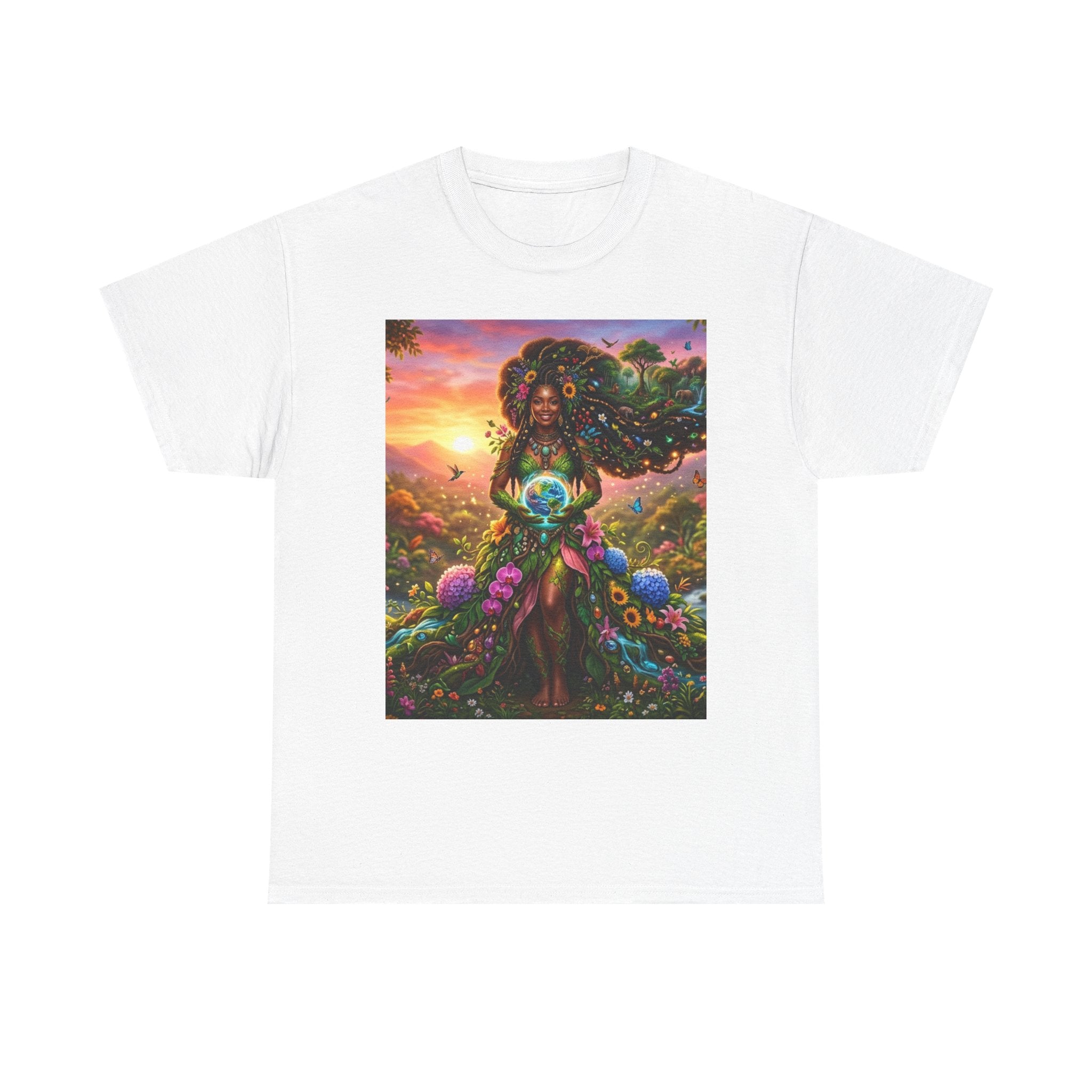 Earth Goddess T-Shirt — Vibrant Floral Nature Mother Graphic Tee