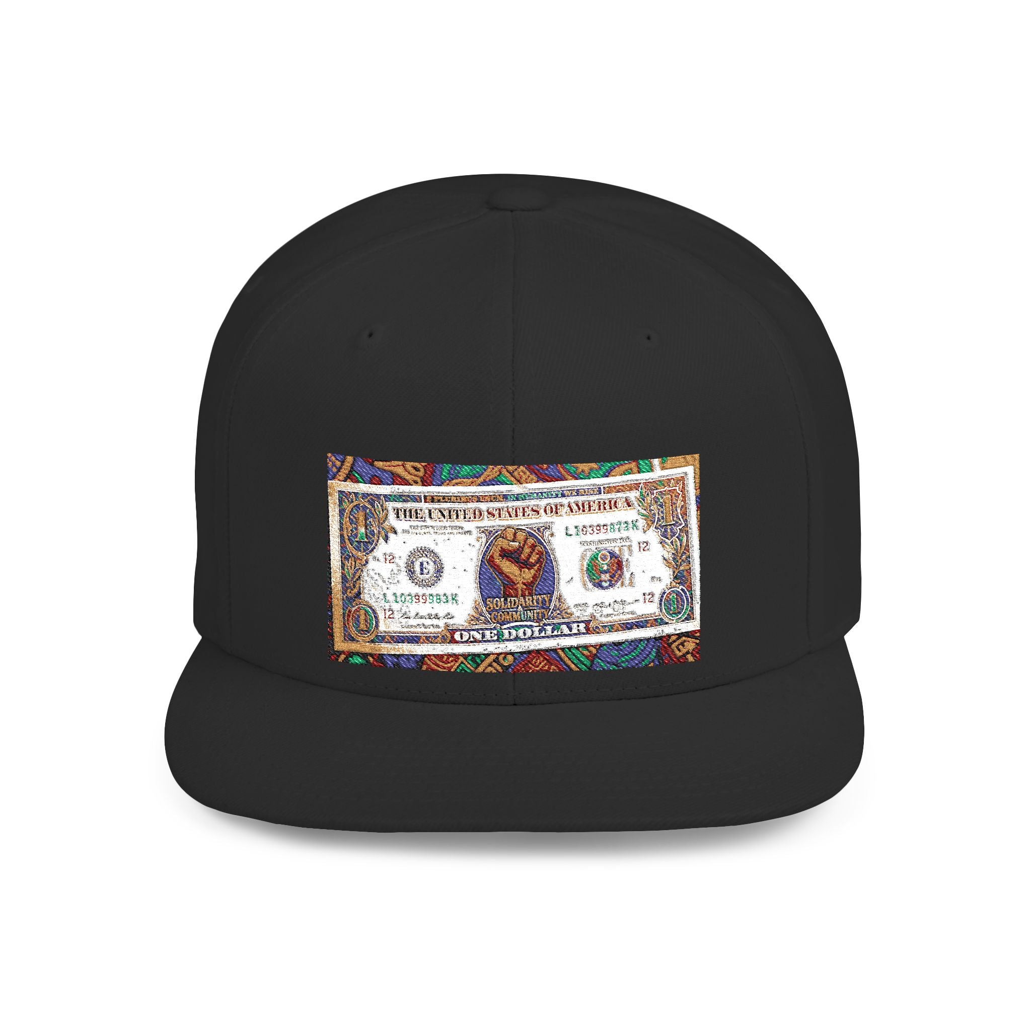 Snapback Hat — Vintage Glitter Dollar Bill Embroidery