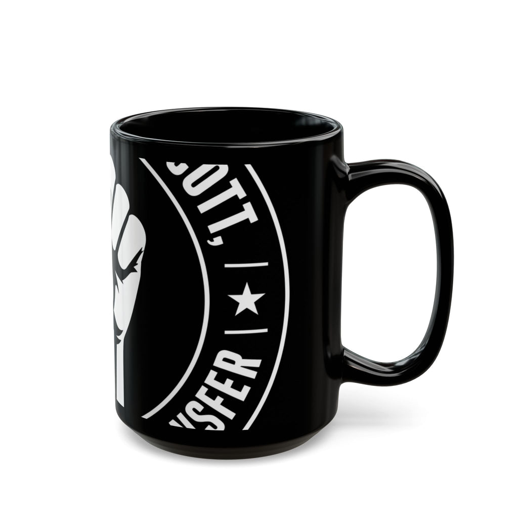 Solidarity Fist Mug — Black Coffee Cup with Raised Fist Design