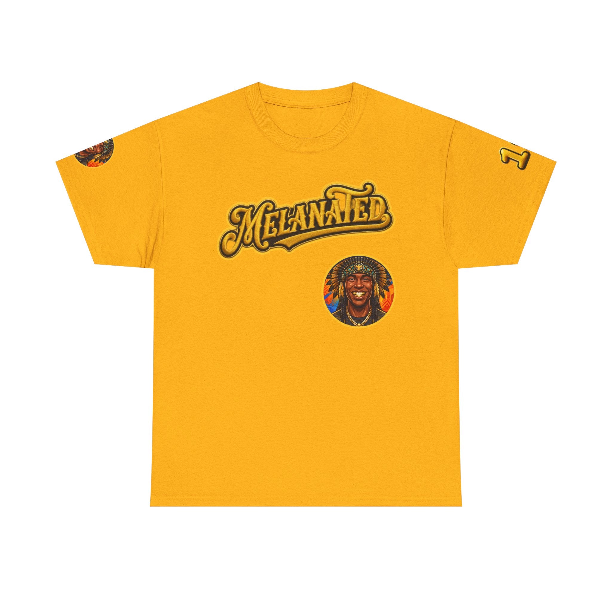 Melanated 19 Graphic Tee — Retro Script Logo & Gold Number Baseball Shirt