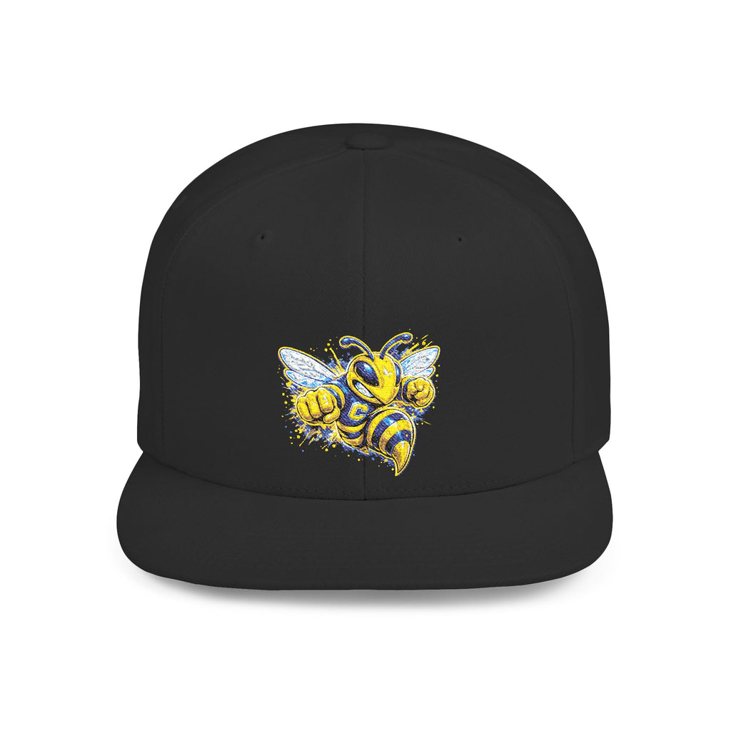 Bee Patch Snapback Hat — Yellow Honeybee Embroidered Flat Bill Cap