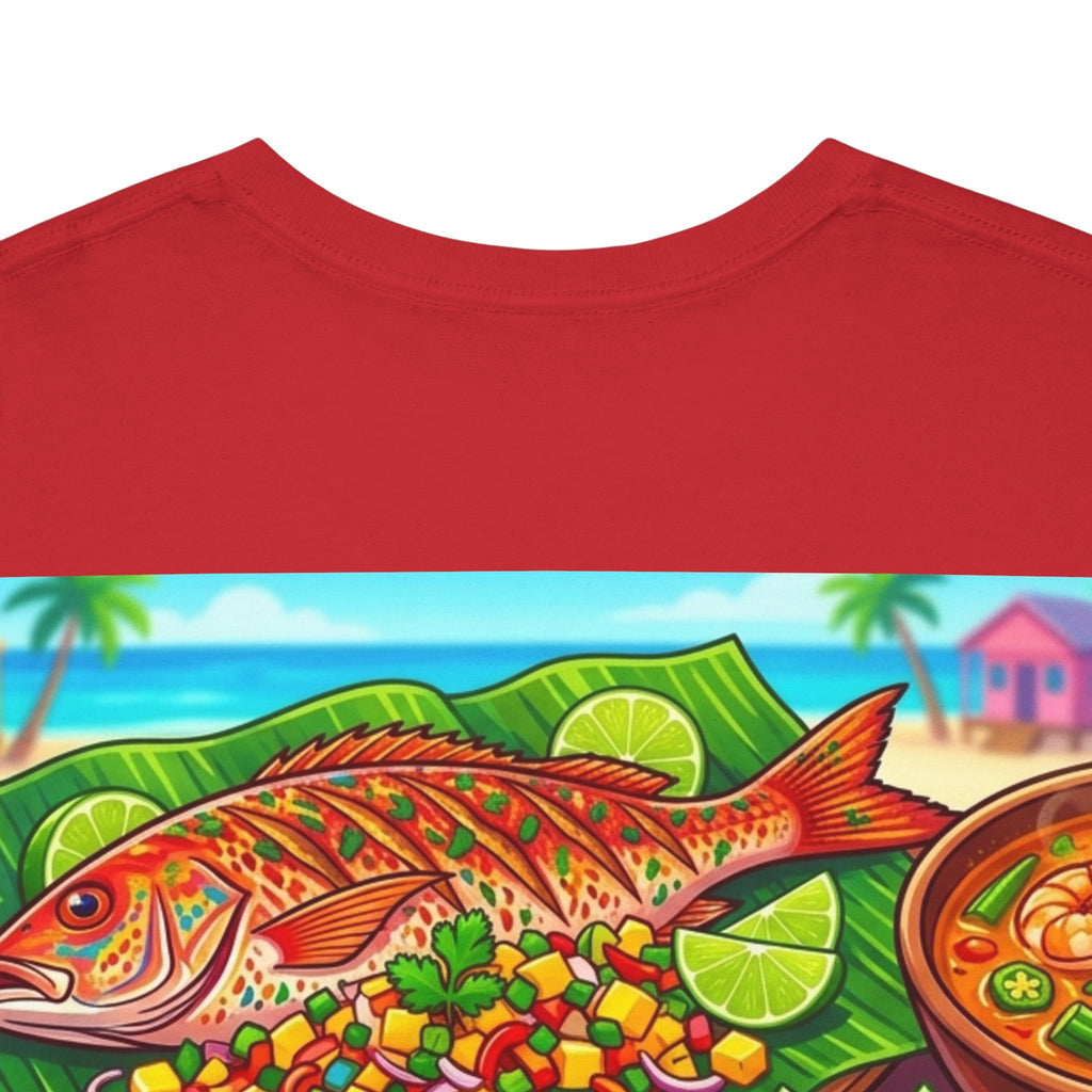 Caribbean BBQ & Seafood Tee — “Seymour’s” Vibrant Island Food Graphic T-Shirt
