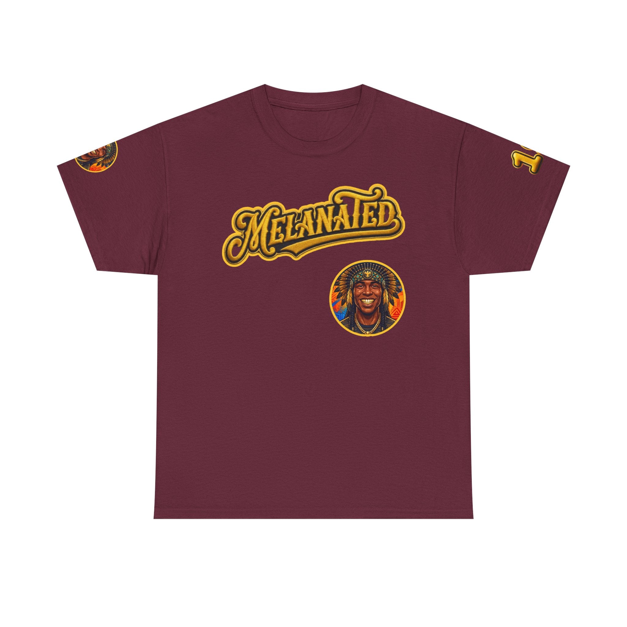 Melanated 19 Graphic Tee — Retro Script Logo & Gold Number Baseball Shirt