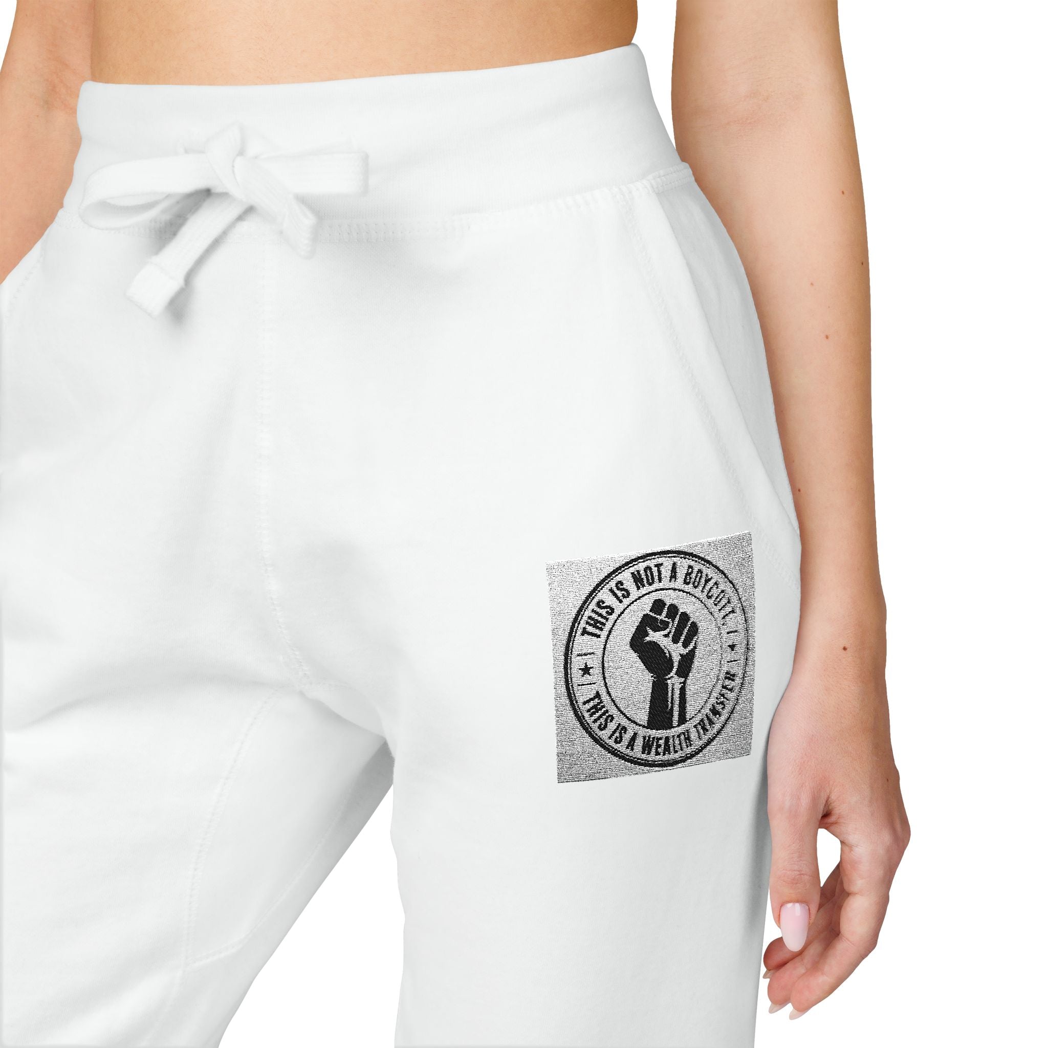 Copy of Embroidered White Fleece Sweatpants — Minimalist Skull Patch Joggers